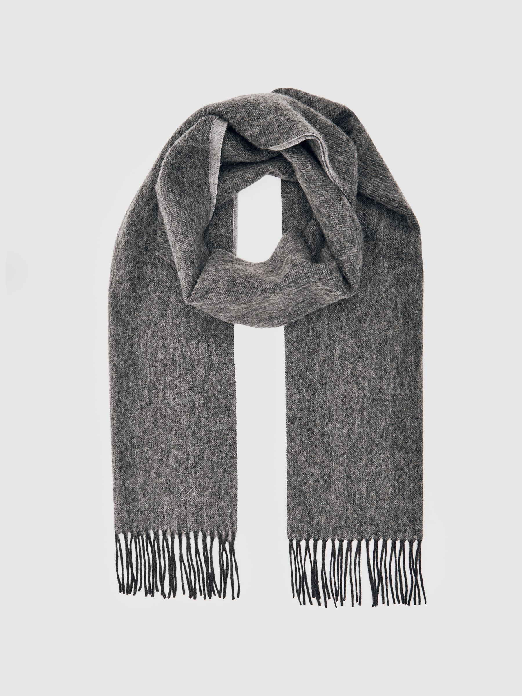 Cashmere Blend Scarf in Mid Grey Melange/Light Grey