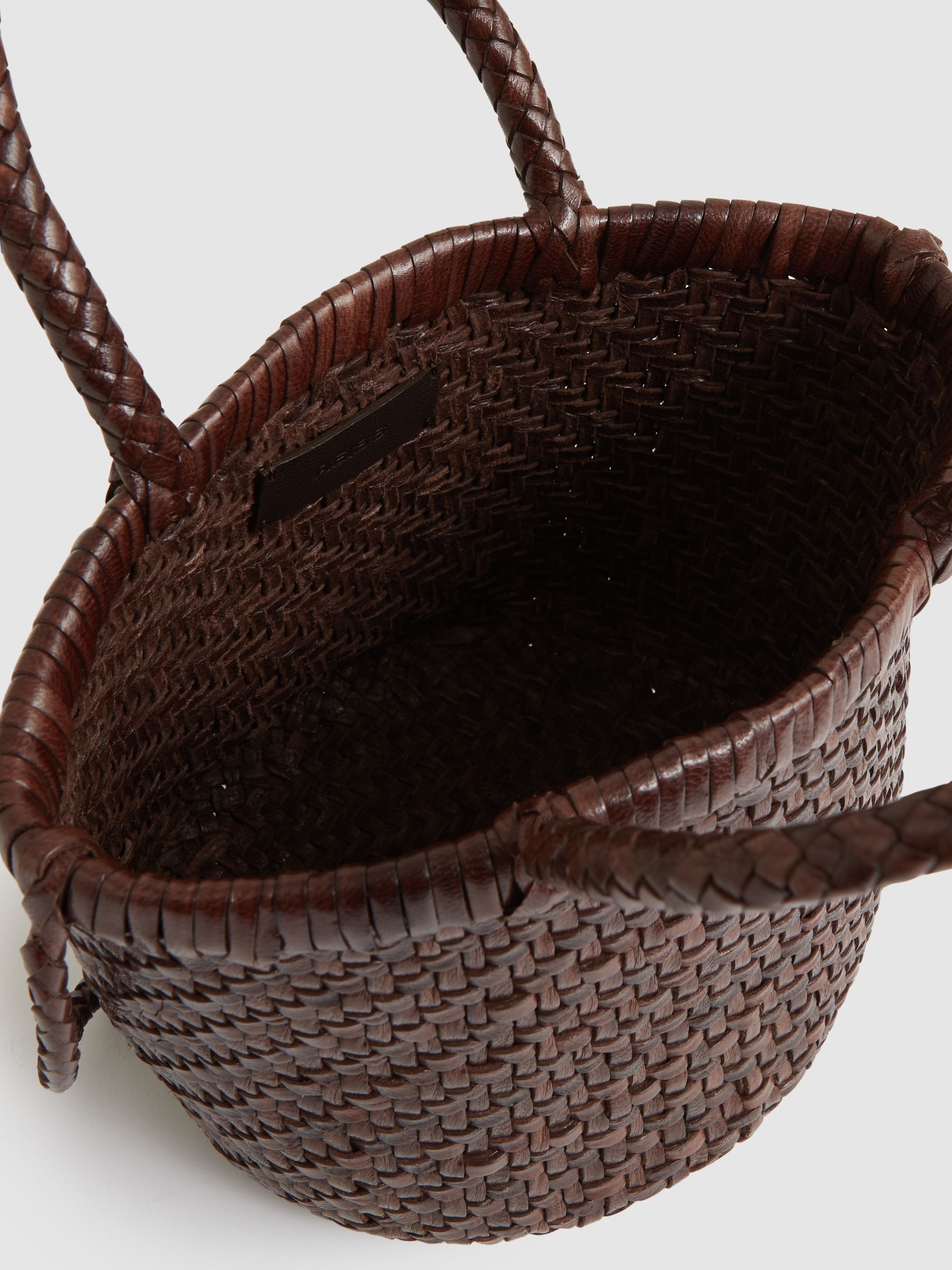 Leather Woven Mini Tote Bag in Chocolate