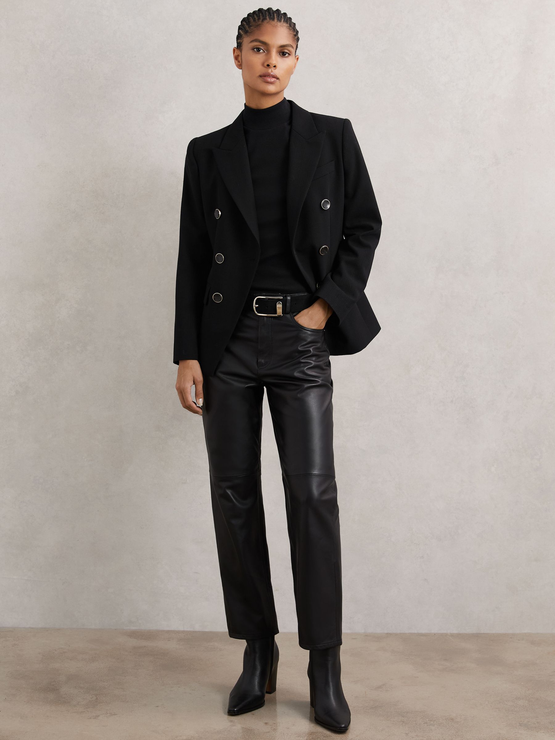 Stretch-Cotton Funnel-Neck Top in Black