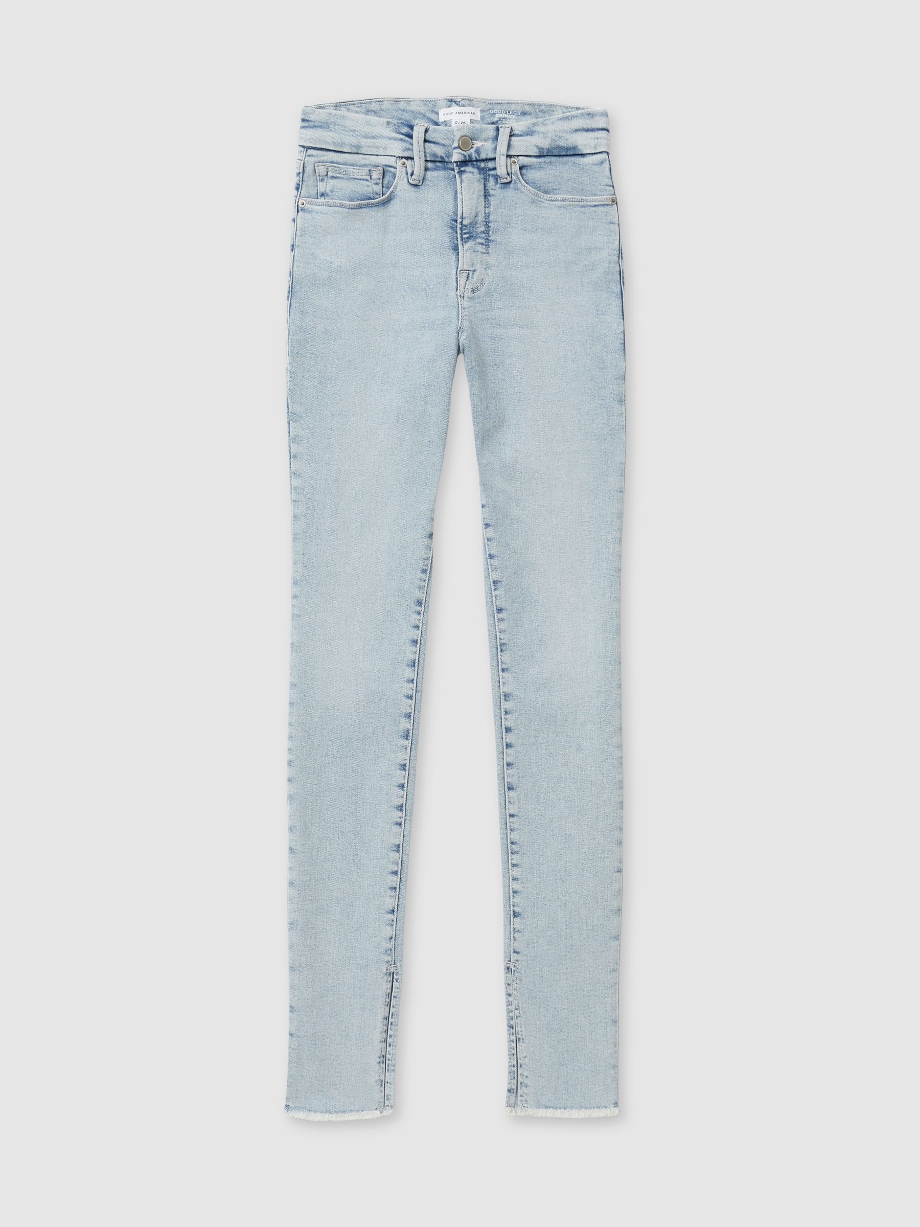 Good American Split-Hem Skinny Jeans in Light Blue