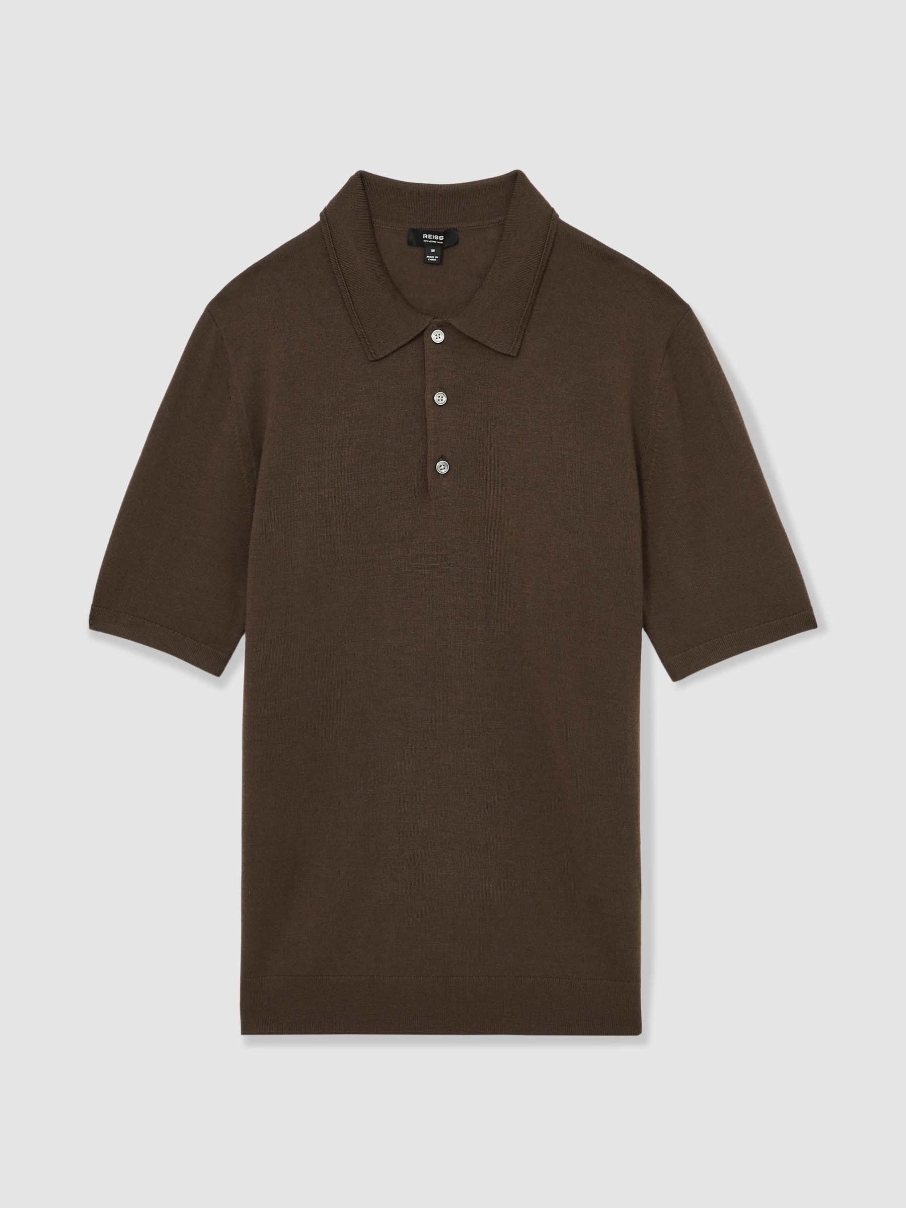 Merino Wool Short-Sleeve Polo Shirt in Chocolate Brown