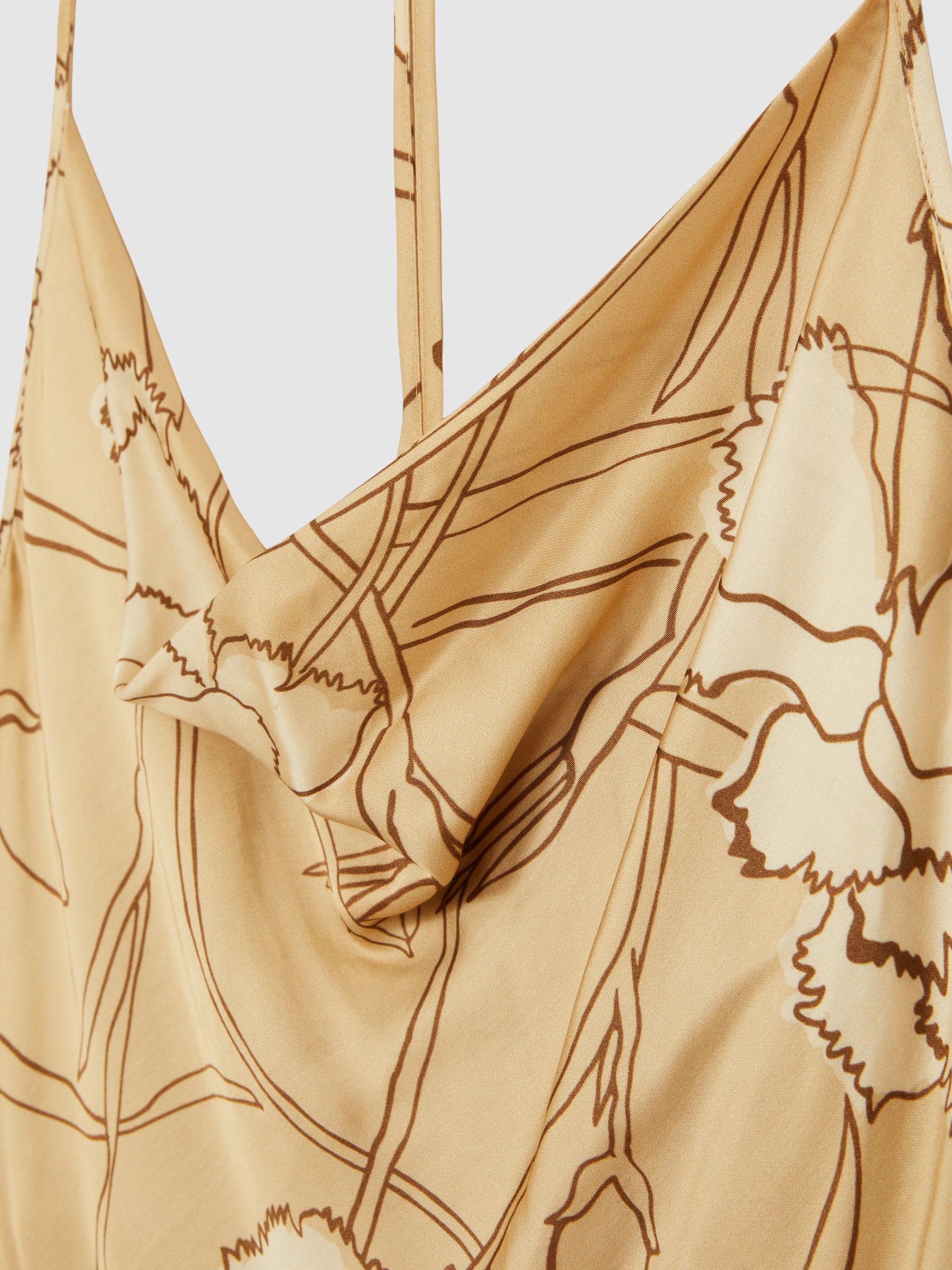 Satin Floral-Print Slip Maxi Dress in Gold