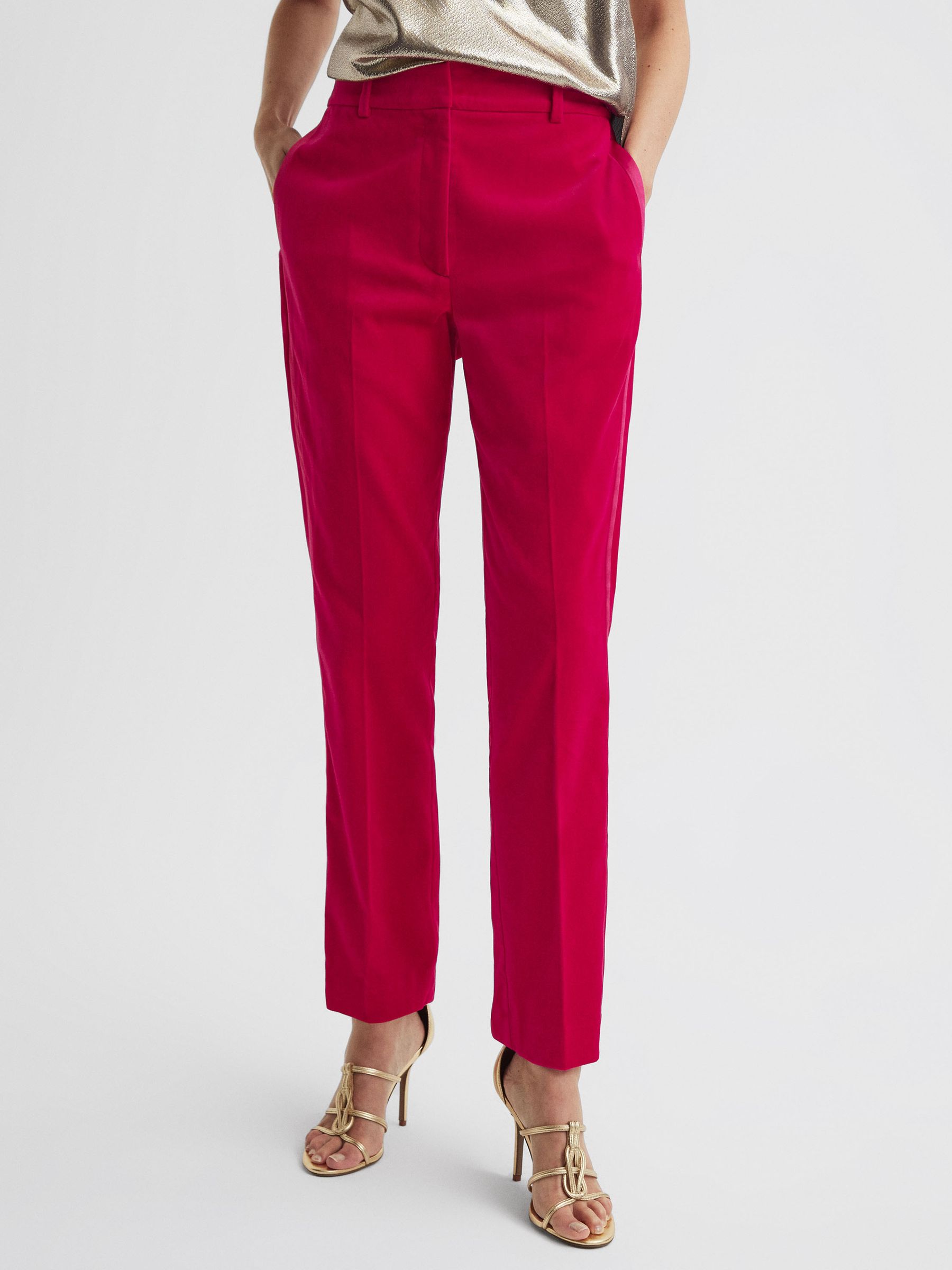 Velvet Tapered Suit Trousers in Pink