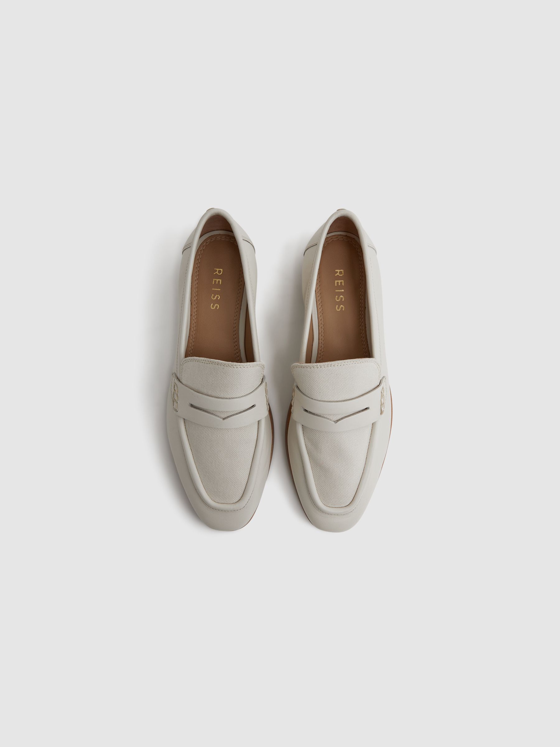 Leather-Cotton Loafers in Off White