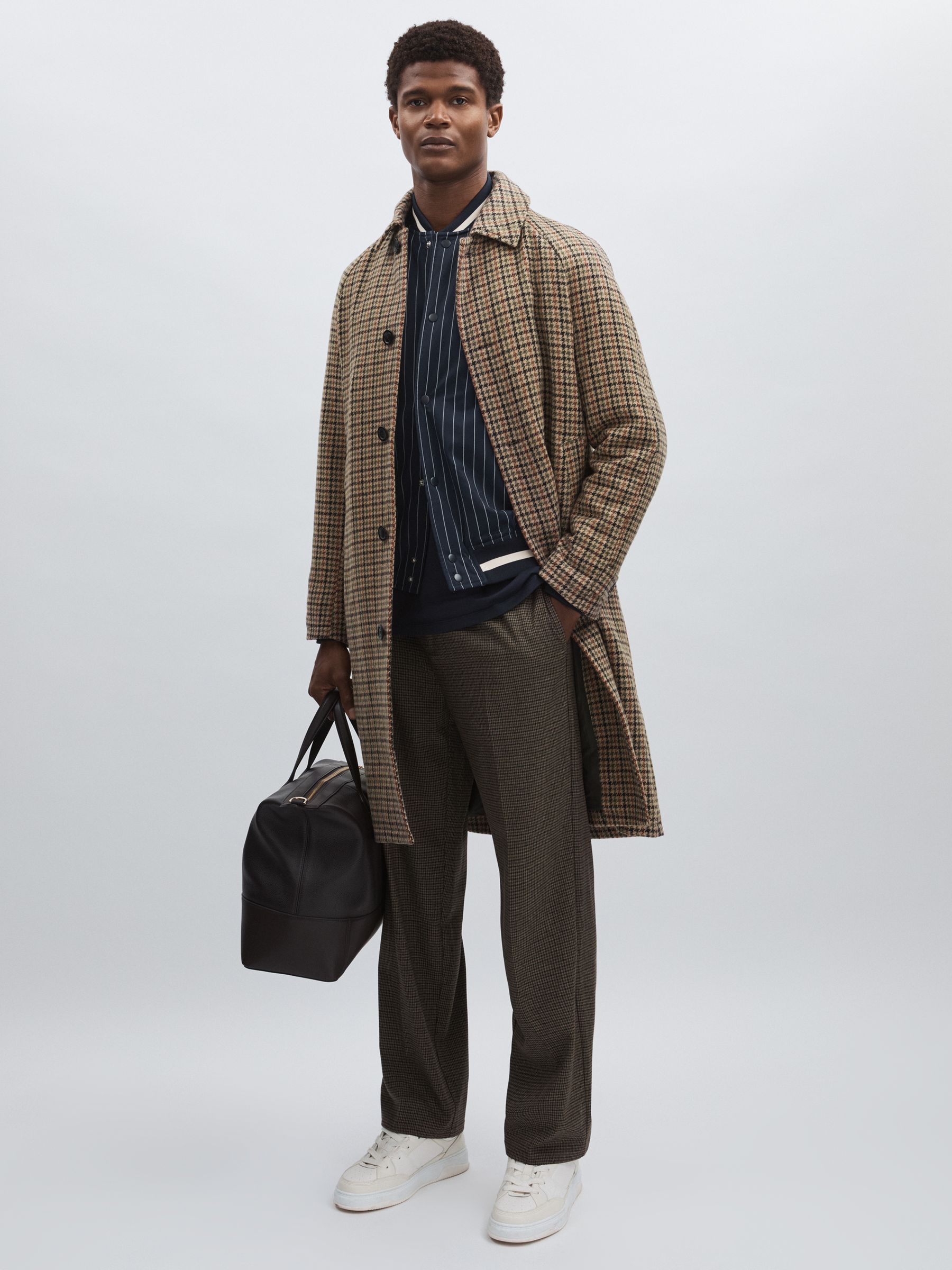 Les Deux Slim-Fit Pleated Brown Check Suit Trousers in Brown Check