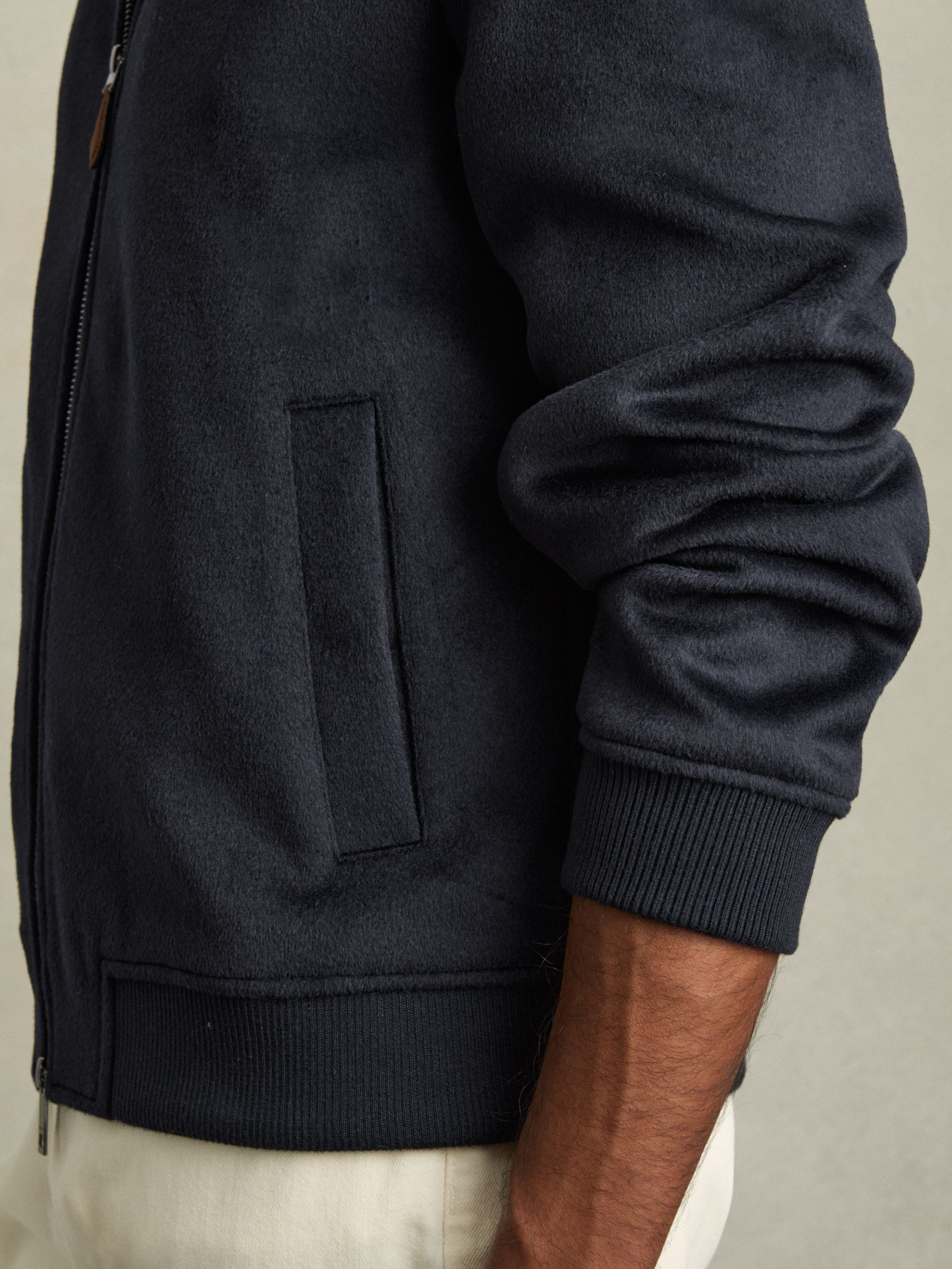 Brushed Wool-Blend Bomber Jacket in Navy