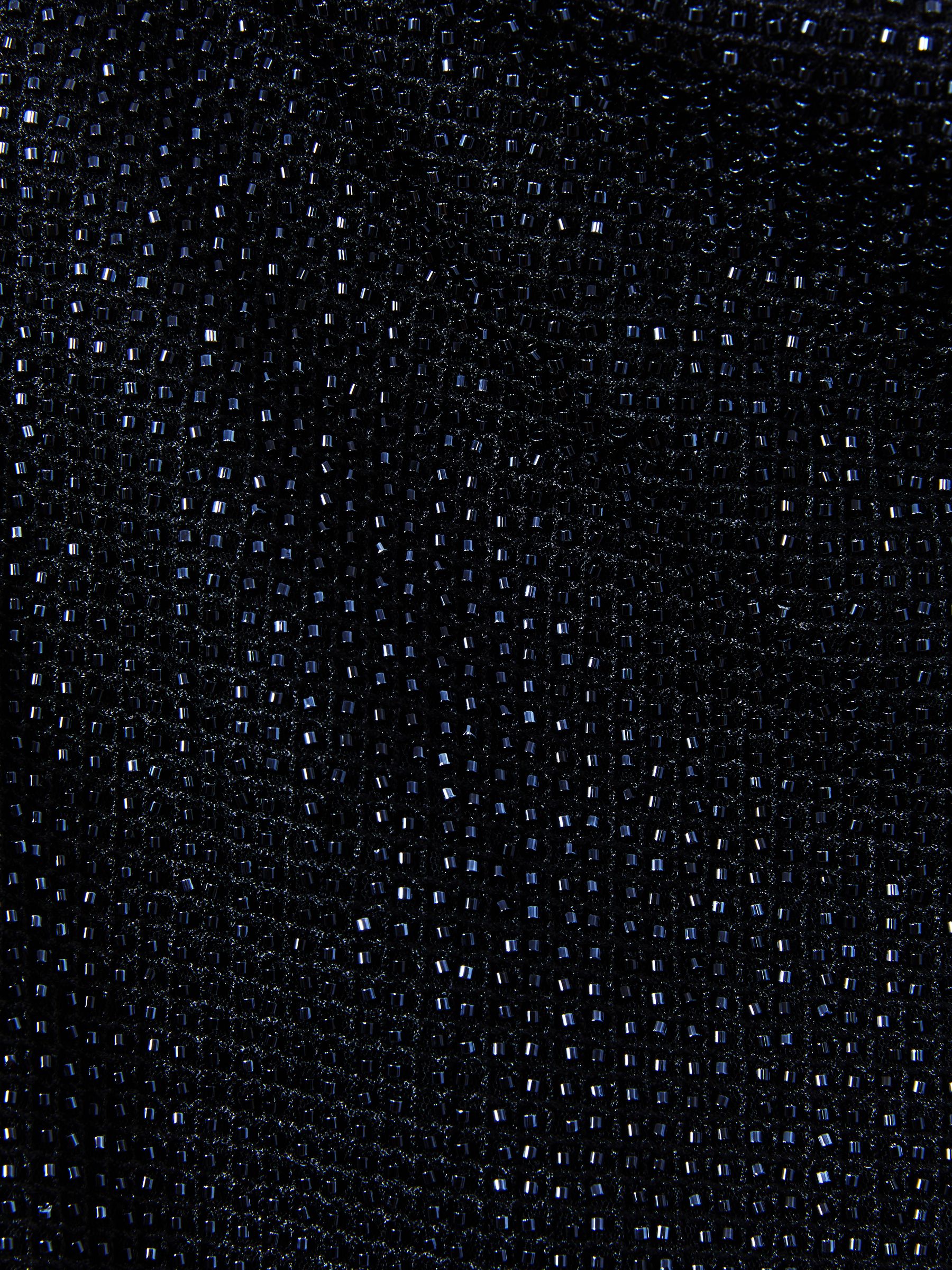 Cowl-Neck Beaded Mini Dress in Dark Blue