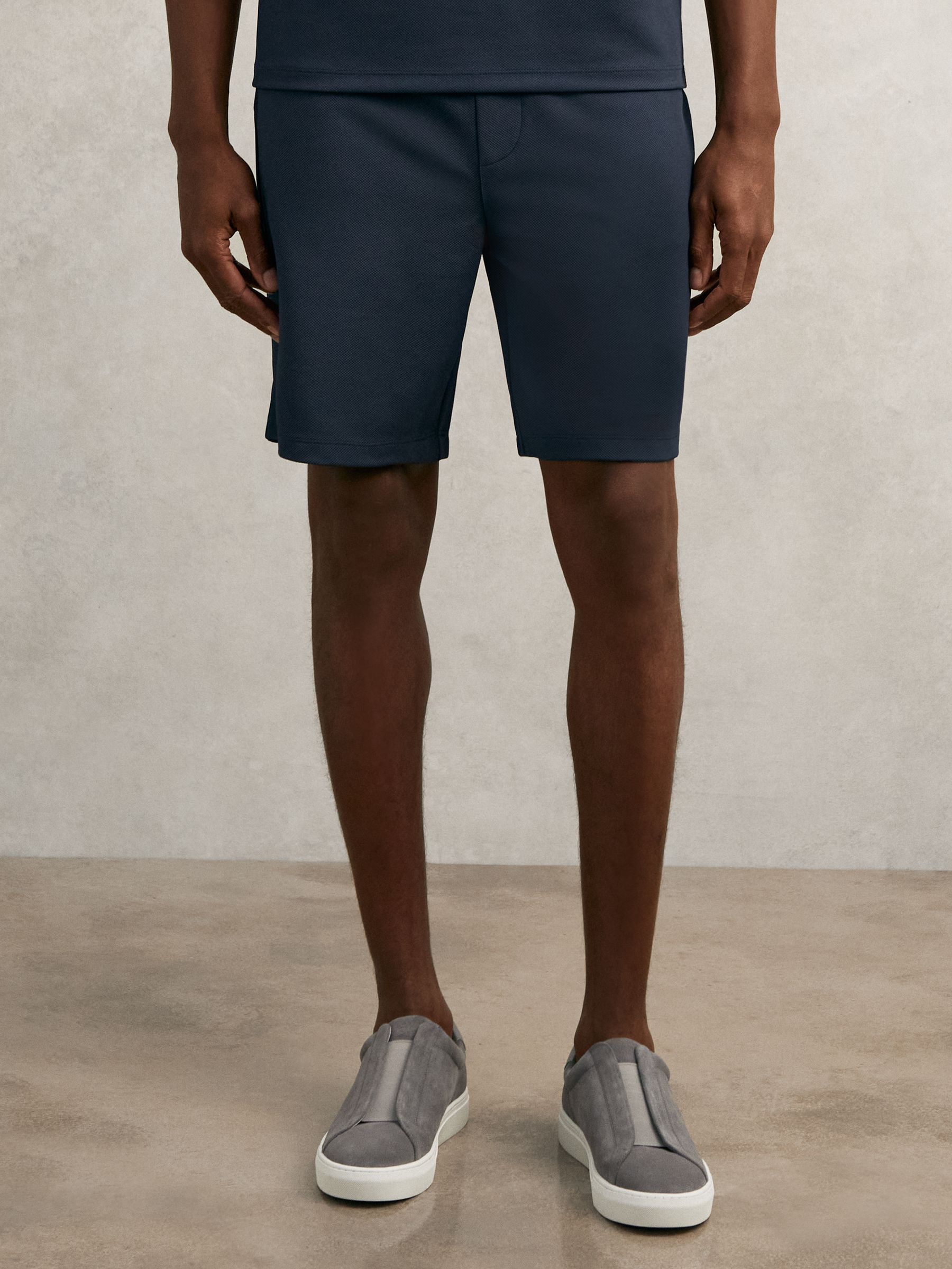 Textured Drawstring Shorts in Airforce Blue