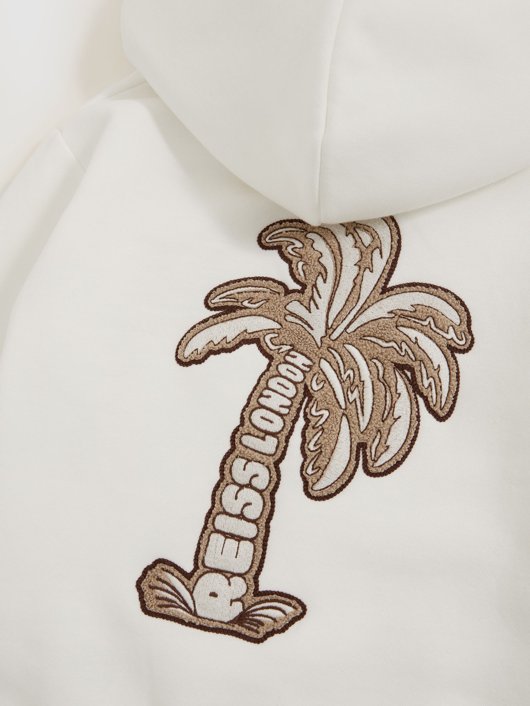 3-9 yrs Cotton-Blend Palm-Embroidered Hoodie in Off White