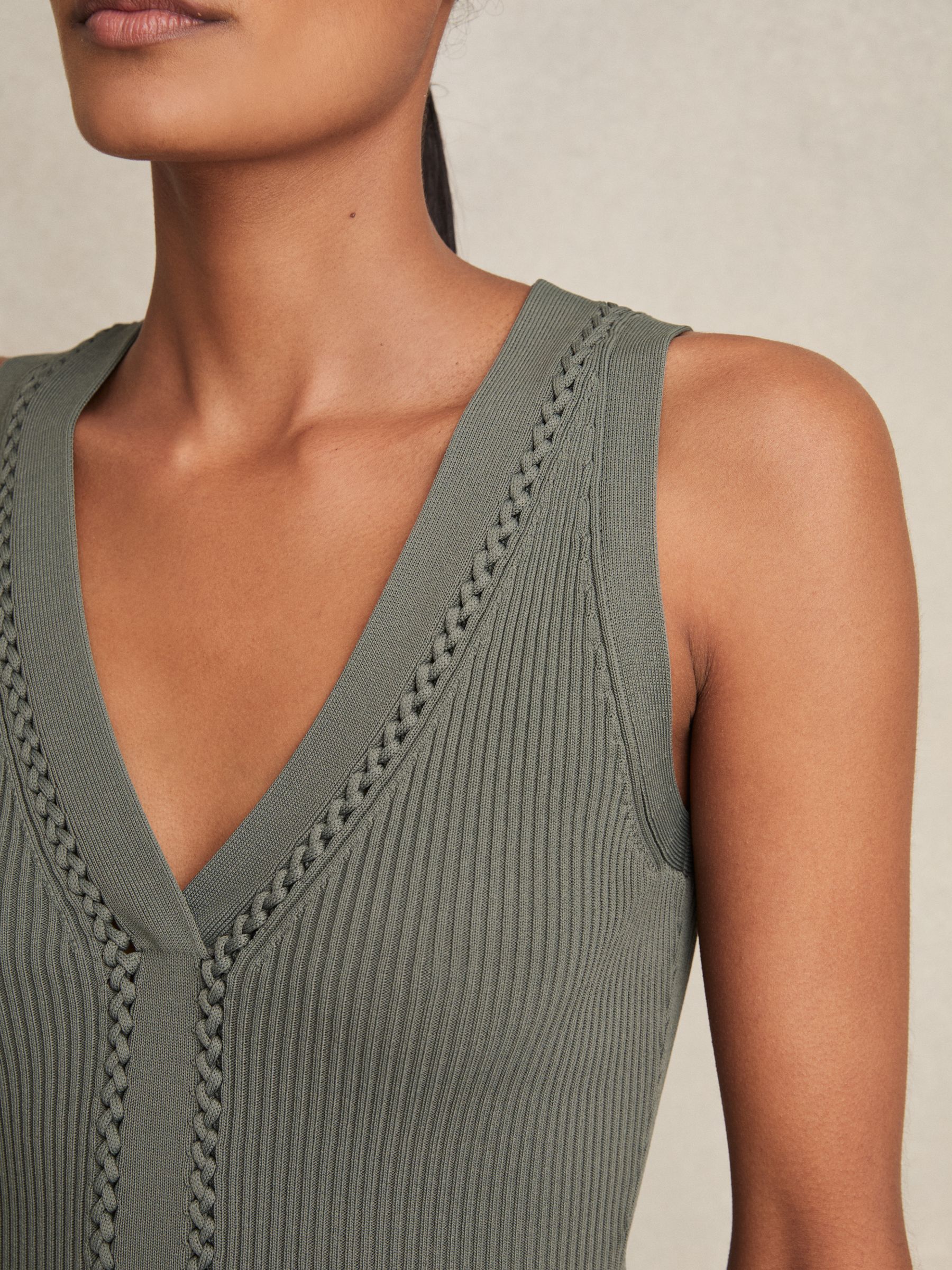 Craft-Stitch Rib-Knit Vest in Khaki Green