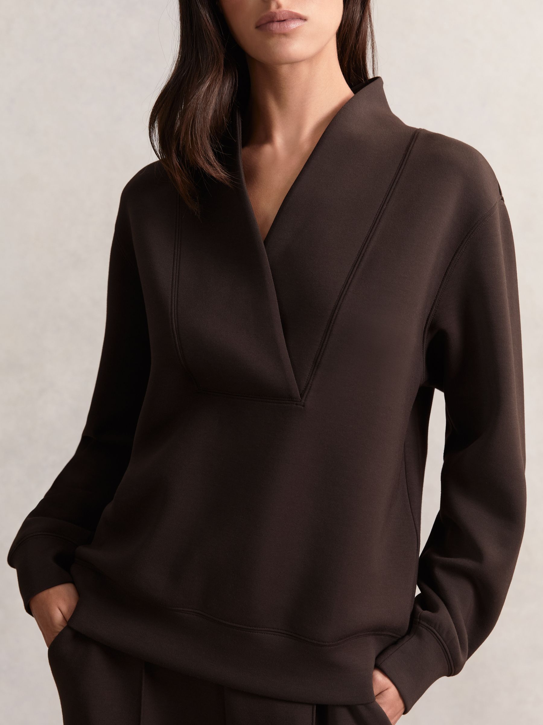 Interlock Shawl-Neck Sweatshirt with Modal in Dark Chocolate
