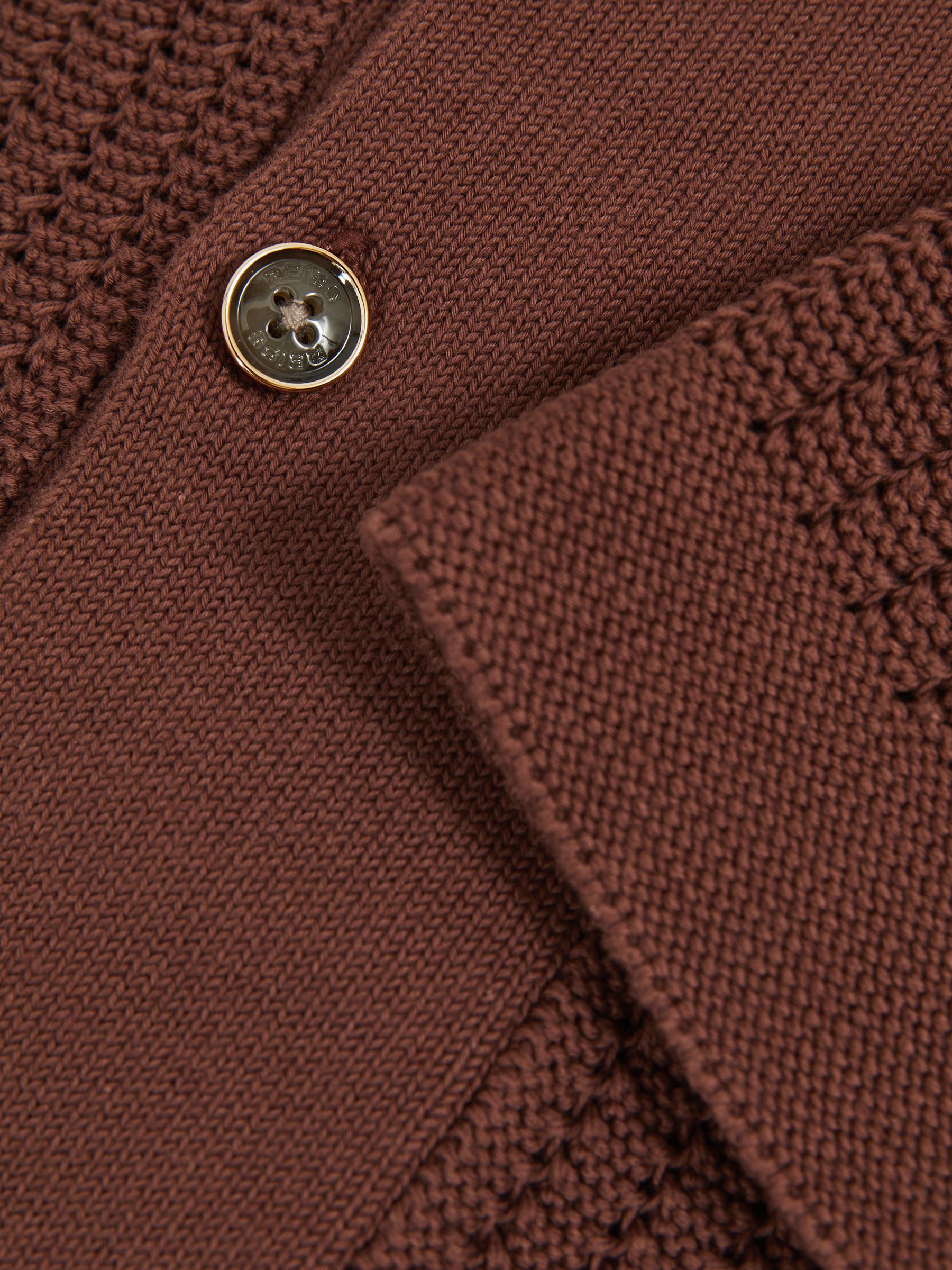 Cotton Textured-Knit Cuban-Collar Shirt in Tobacco Brown