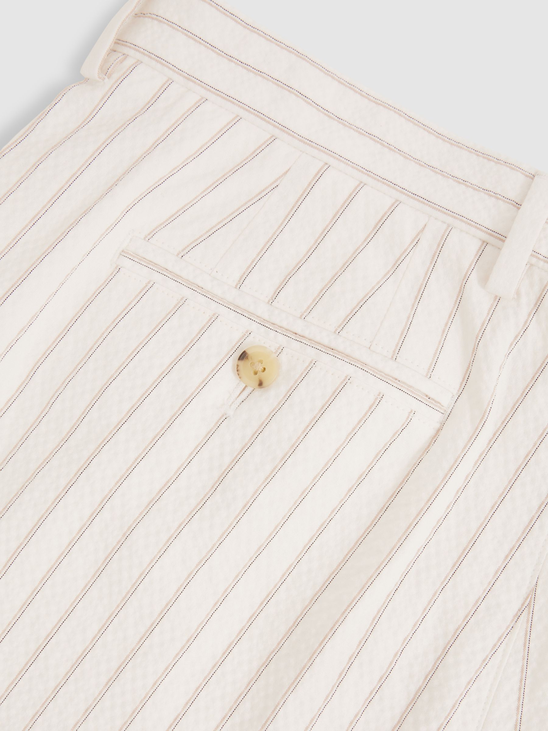 Regular-Fit Cotton-Blend Pinstripe Trousers in Off White/Taupe Brown