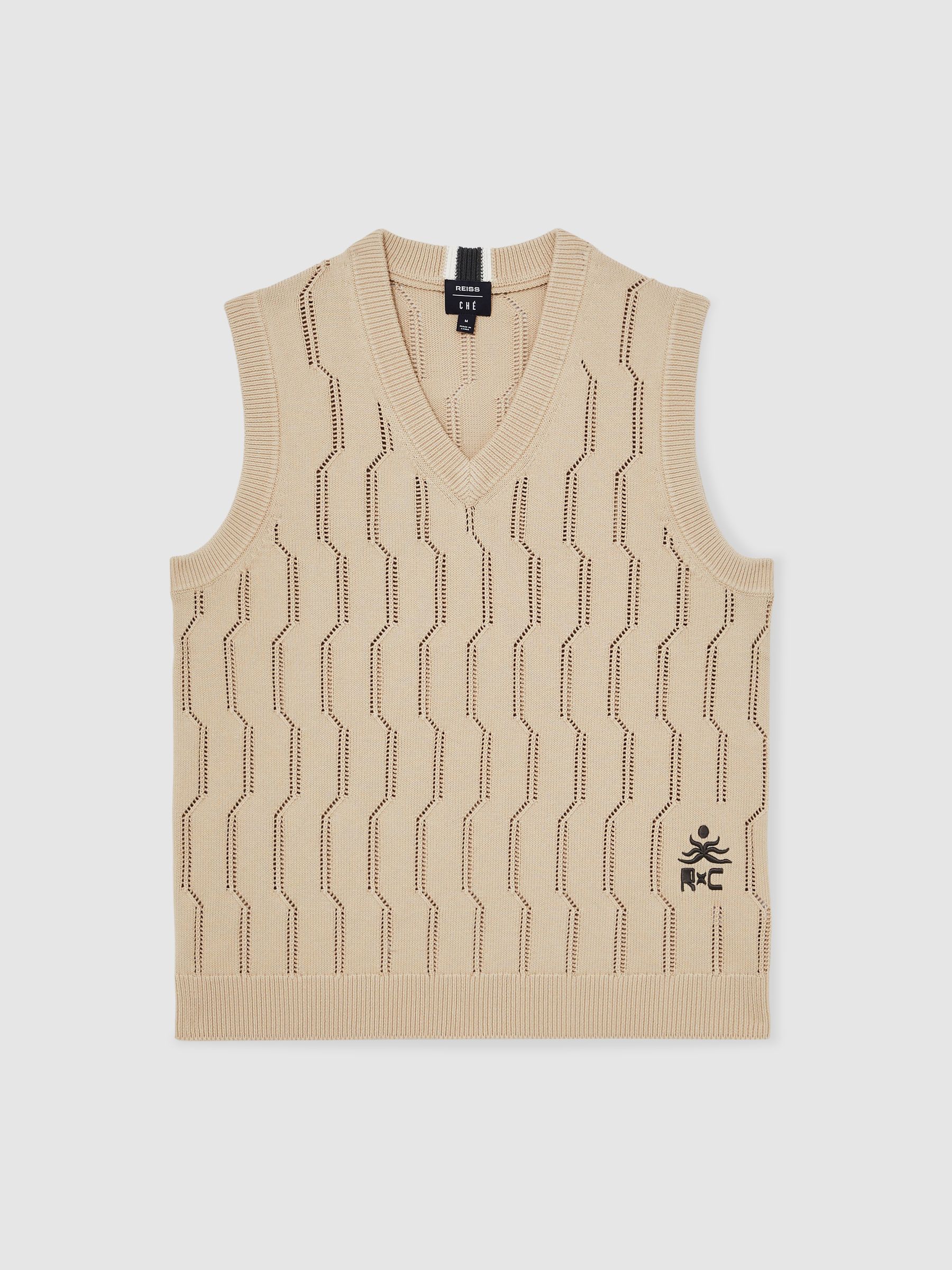 Reiss | Ché Pointelle V-Neck Vest in Stone