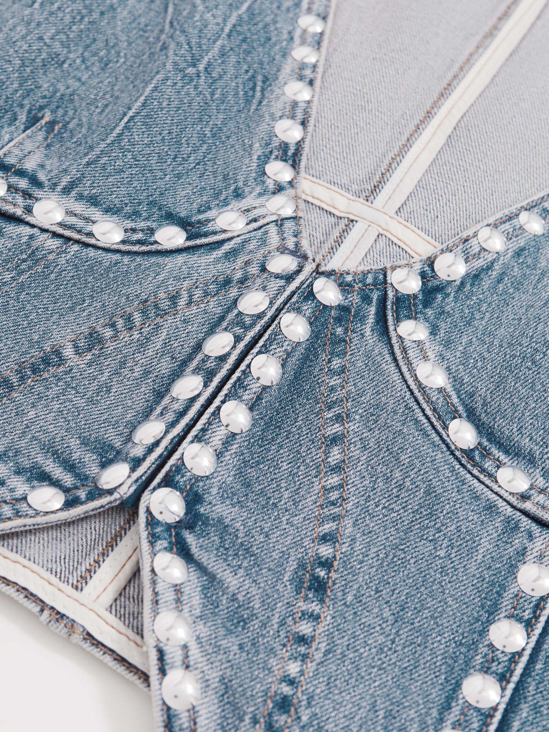 Studded Denim Vest in Indigo Blue