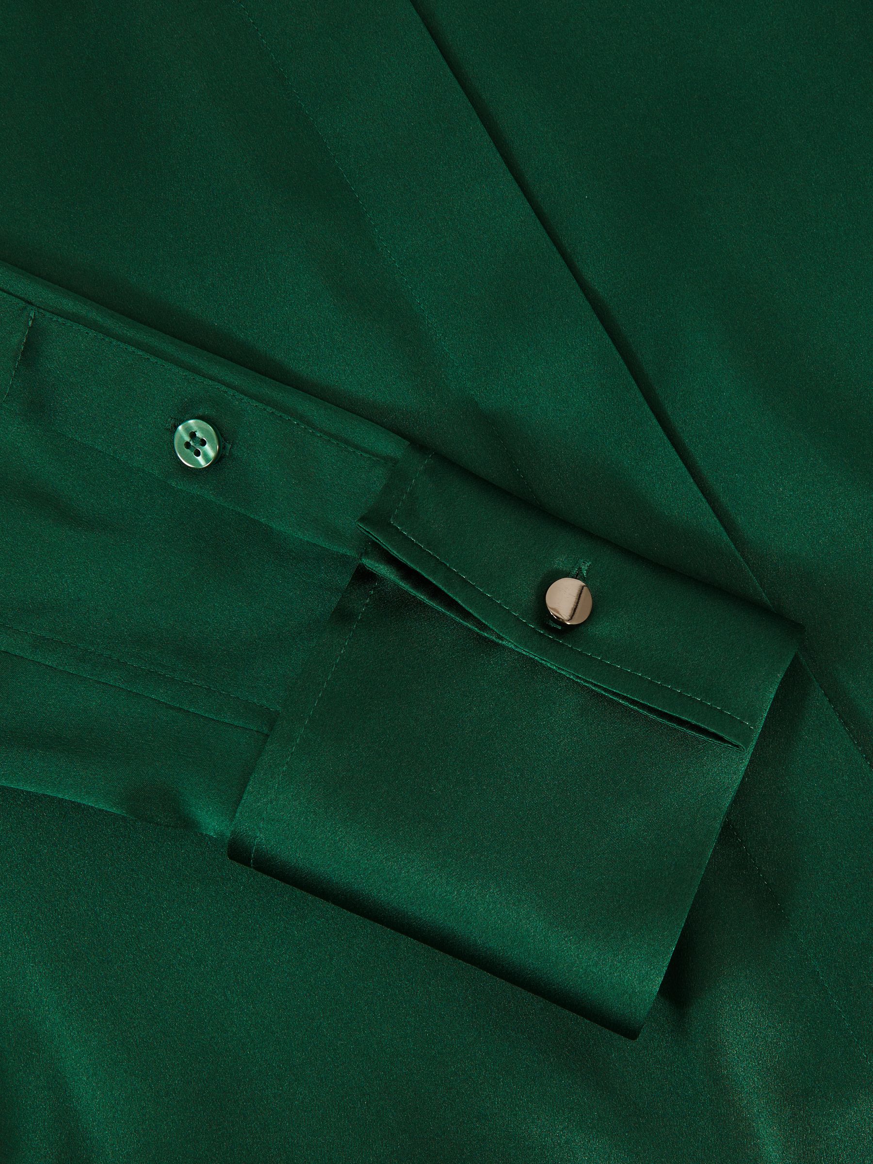 Silk-Satin Concealed-Placket Shirt in Green