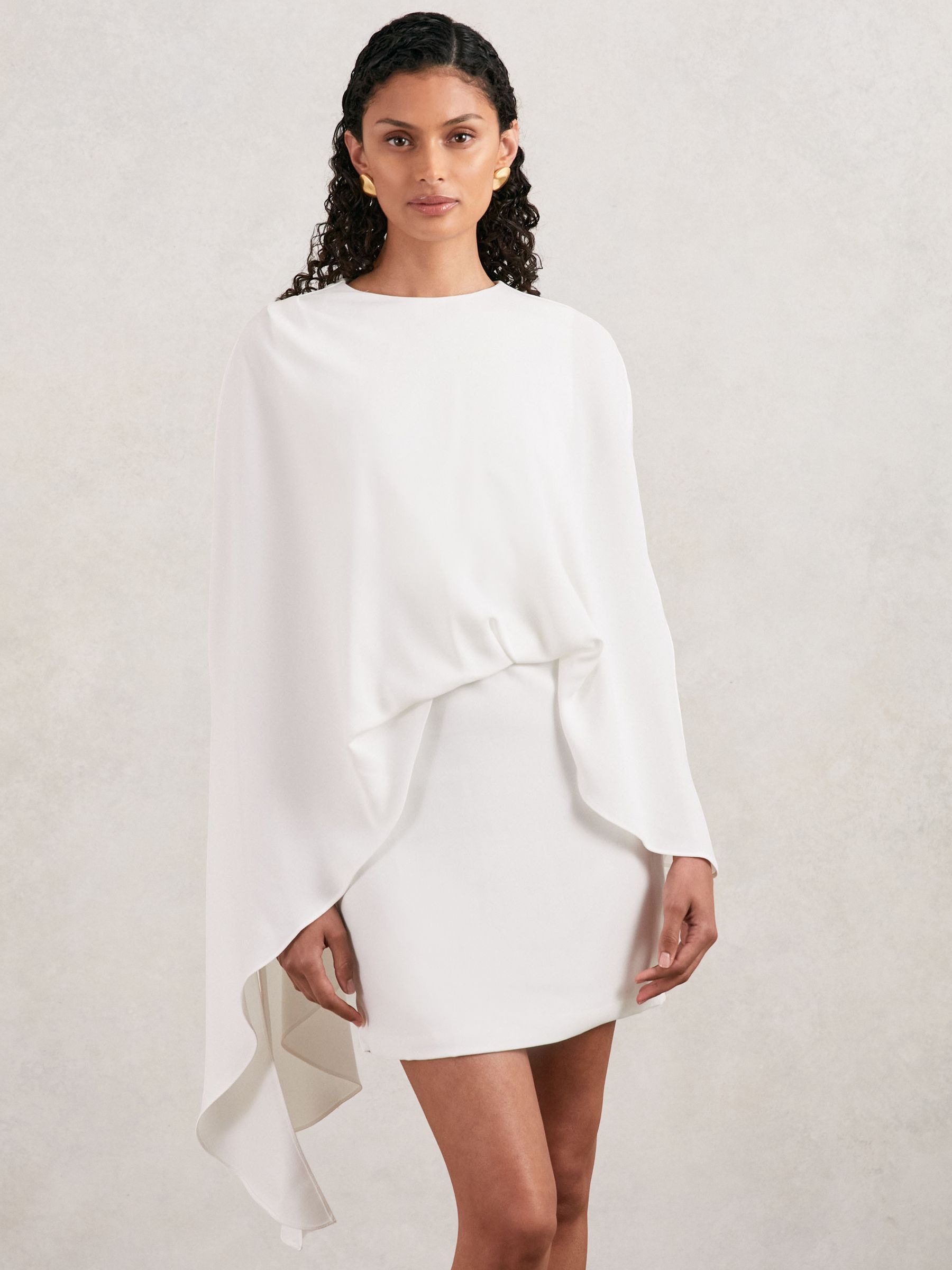 Halston Mini Ivory Asymmetric Cape Dress in Ivory