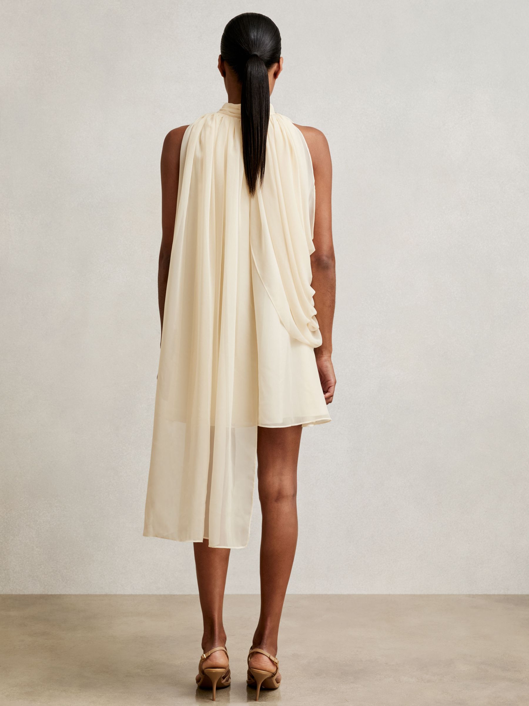 Draped Chiffon Sleeveless Mini Dress in Ivory