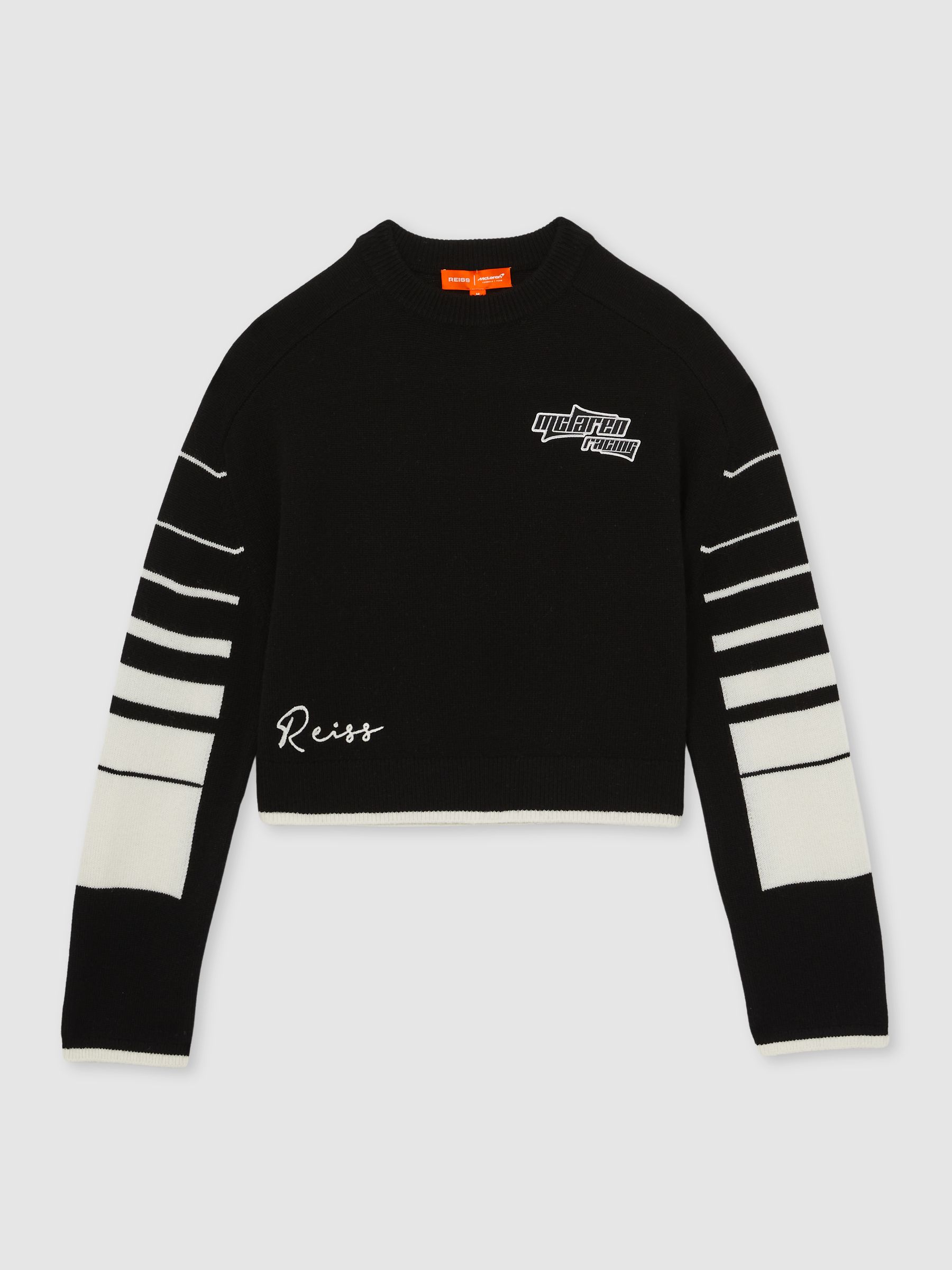 McLaren F1 Team Wool-Cashmere Cropped Jumper in Black/White