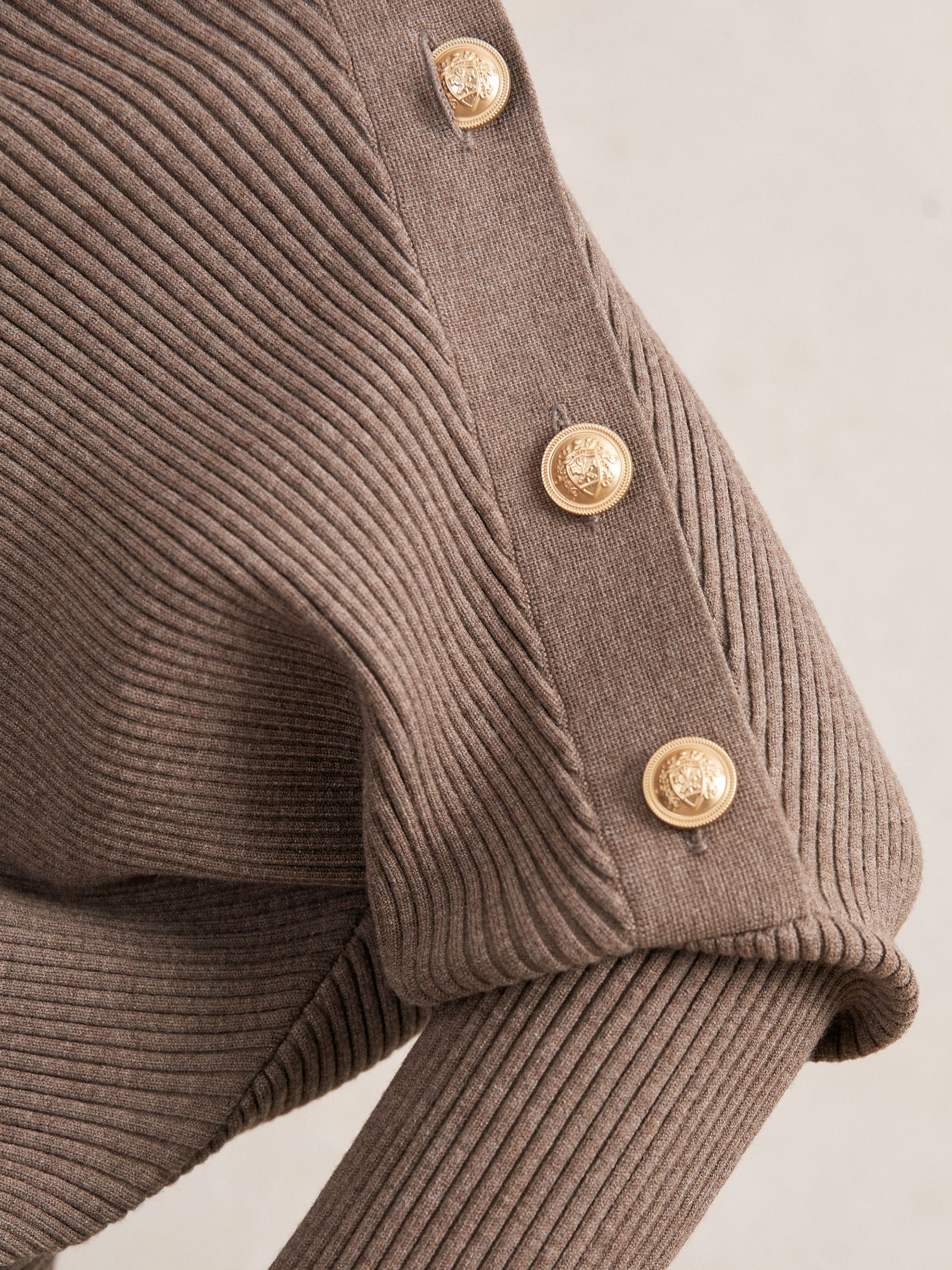 Rib-Knit Button Shawl Jumper in Taupe