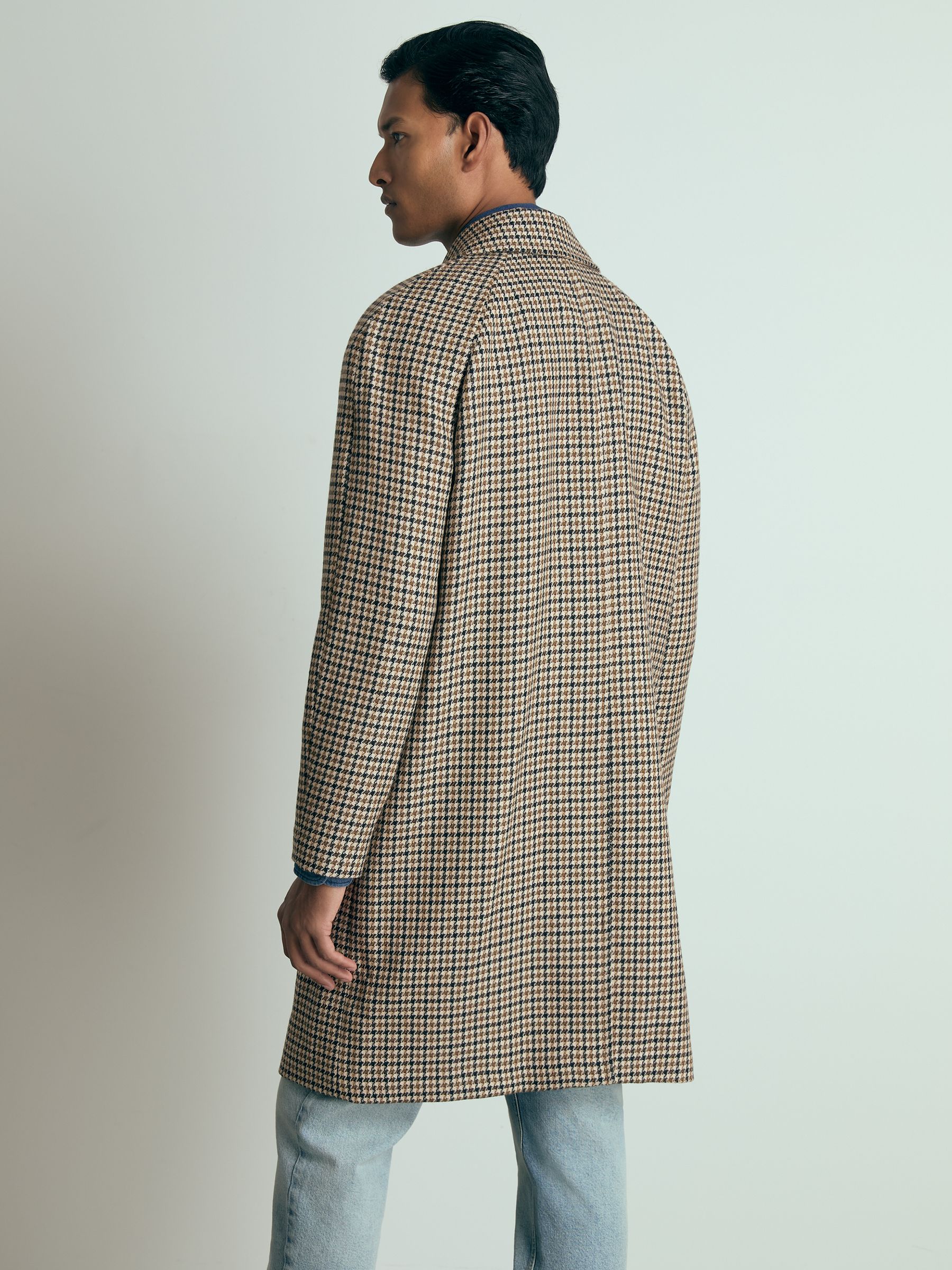 Atelier Wool Houndstooth-Check Raglan Overcoat in Brown