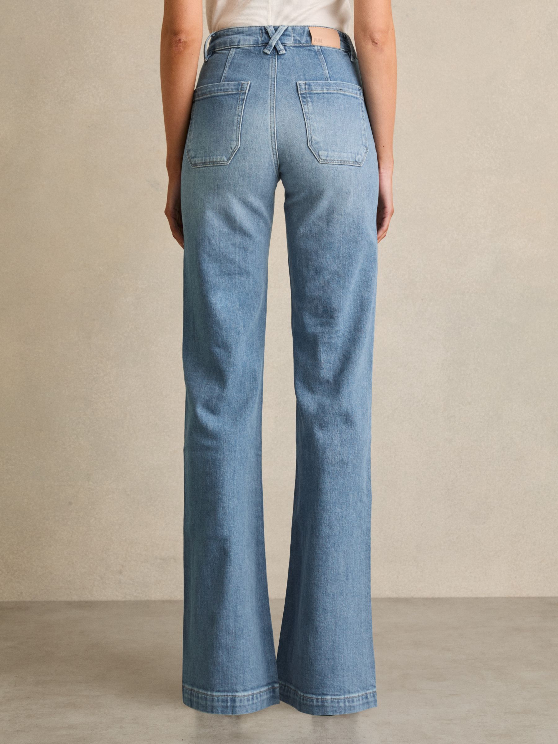 Paige Wide-Leg Patch-Pocket Jeans in Adley Blue