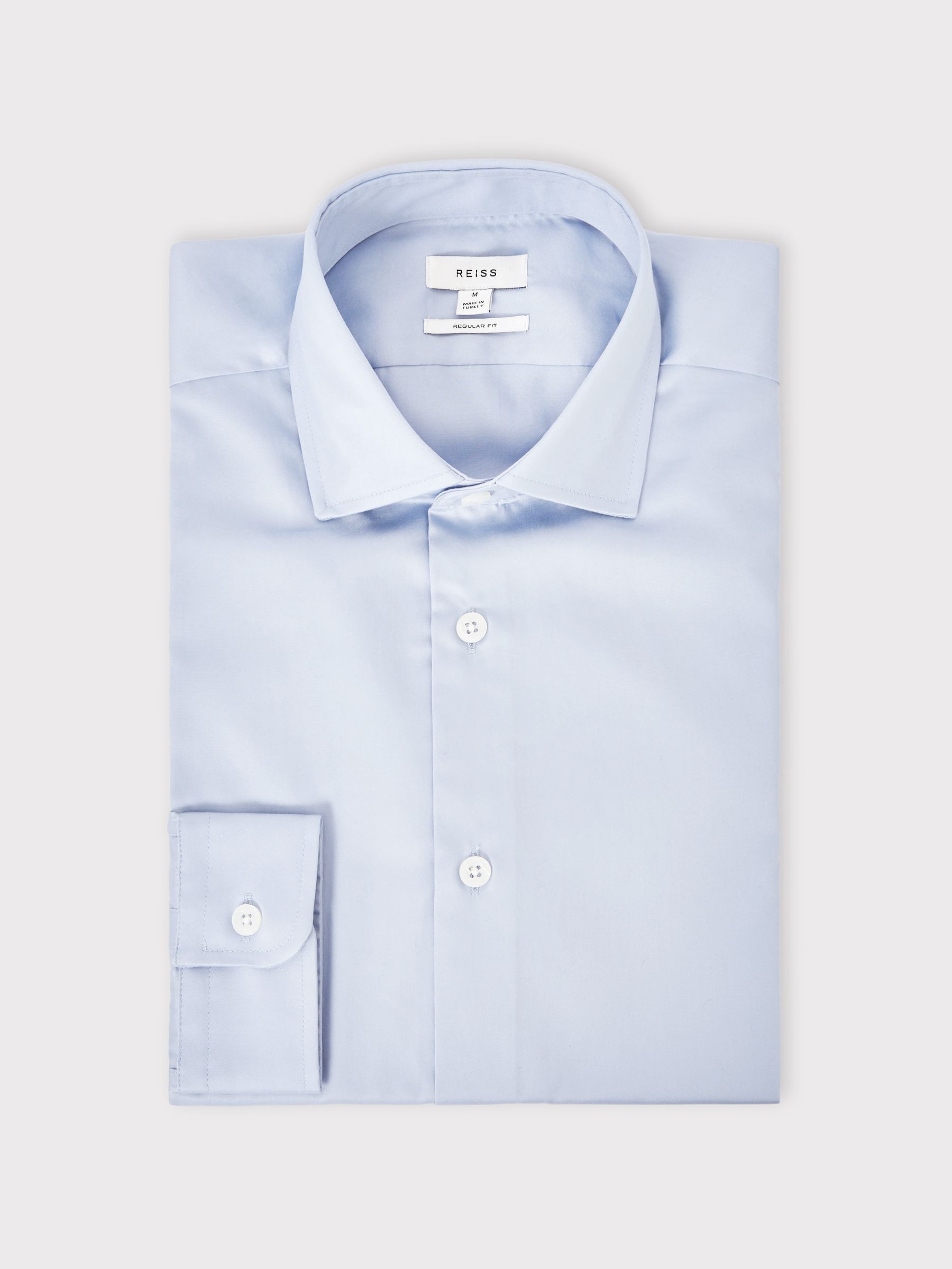 Regular Fit Cotton Sateen Shirt in Mid Blue