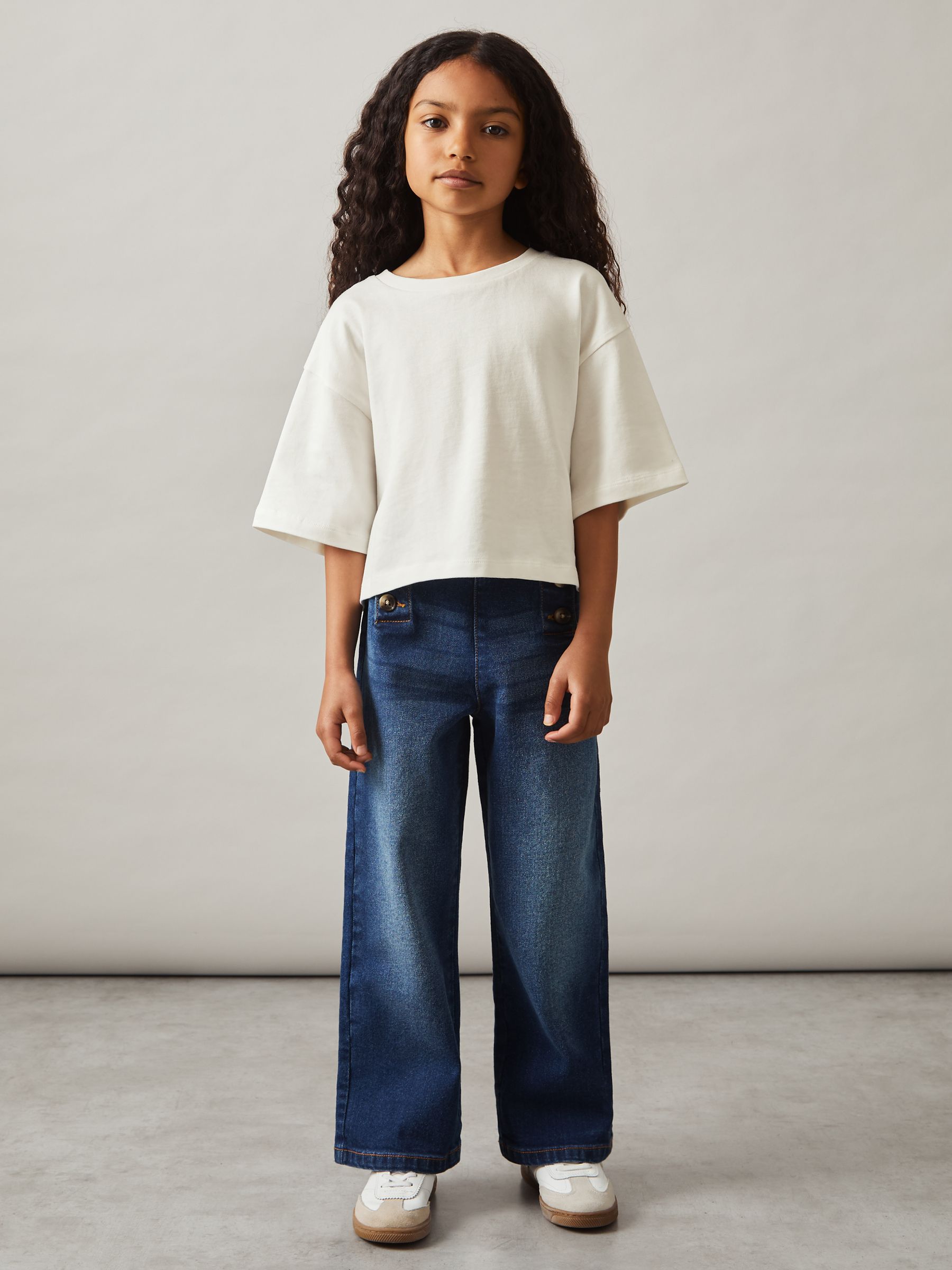 9-13 yrs Oversize Cotton Cropped T-Shirt in Ivory