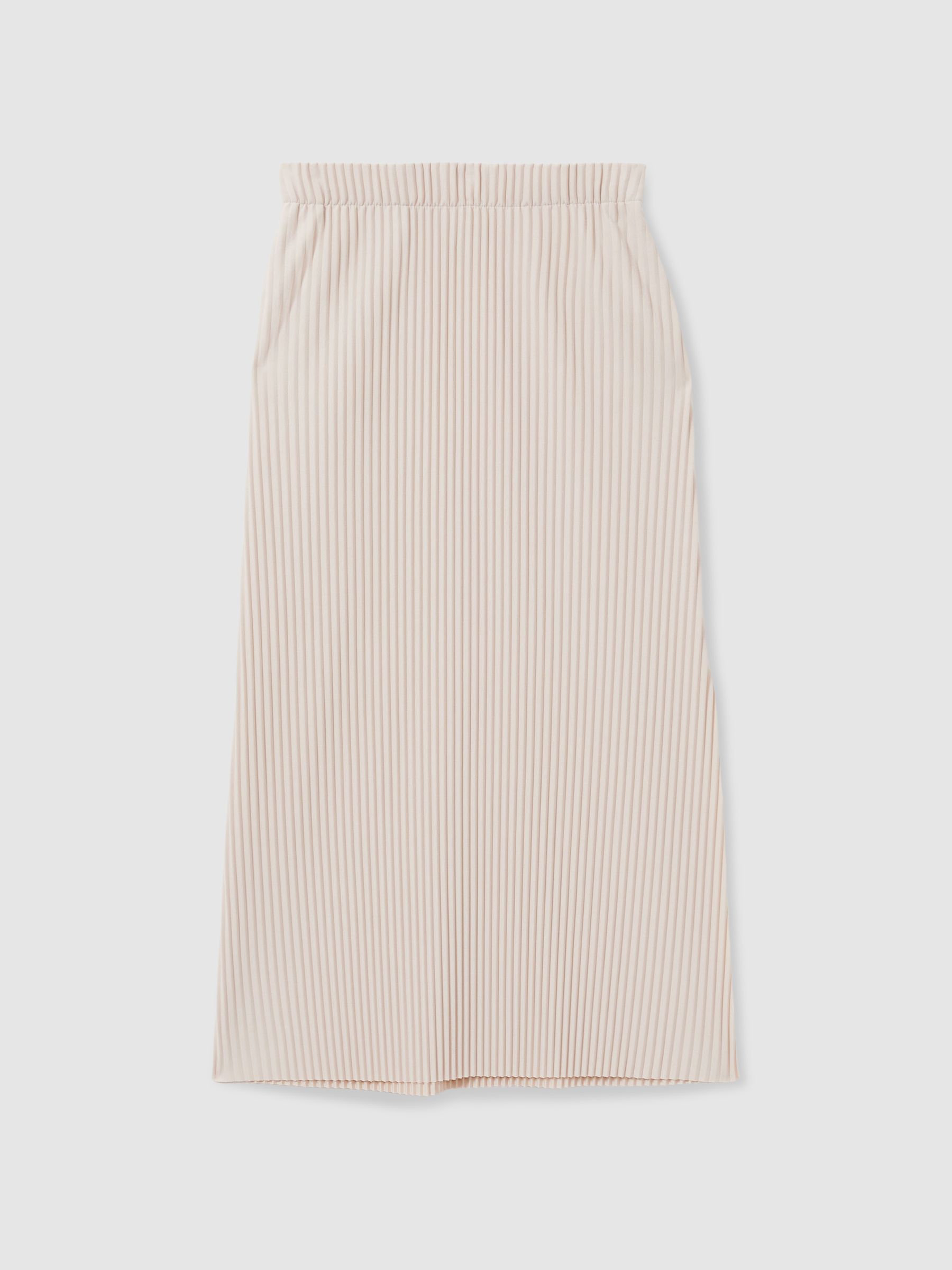 Pleated Jersey Midi Skirt in Stone