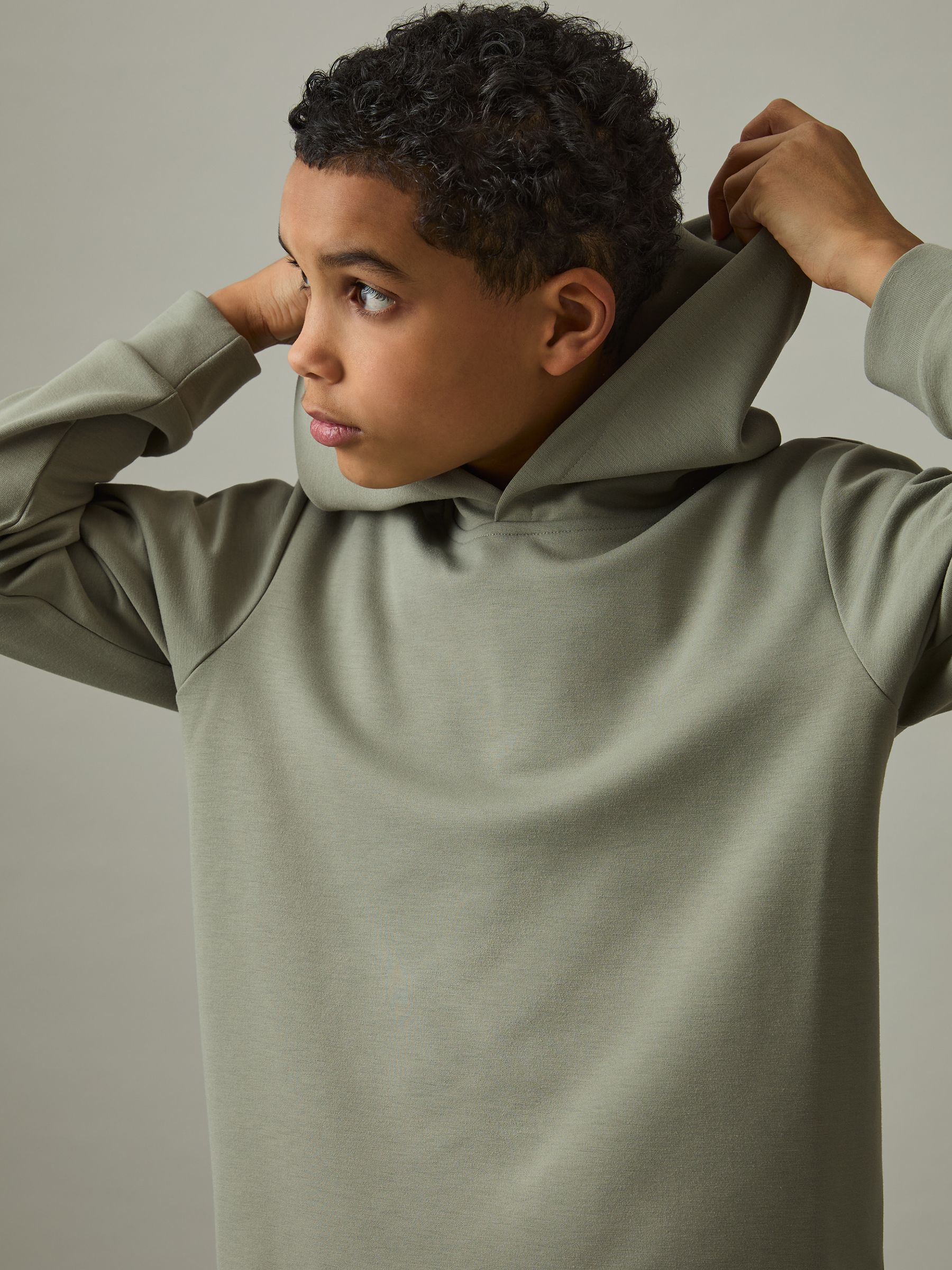 9-13 yrs Interlock Jersey Hoodie in Soft Sage Green