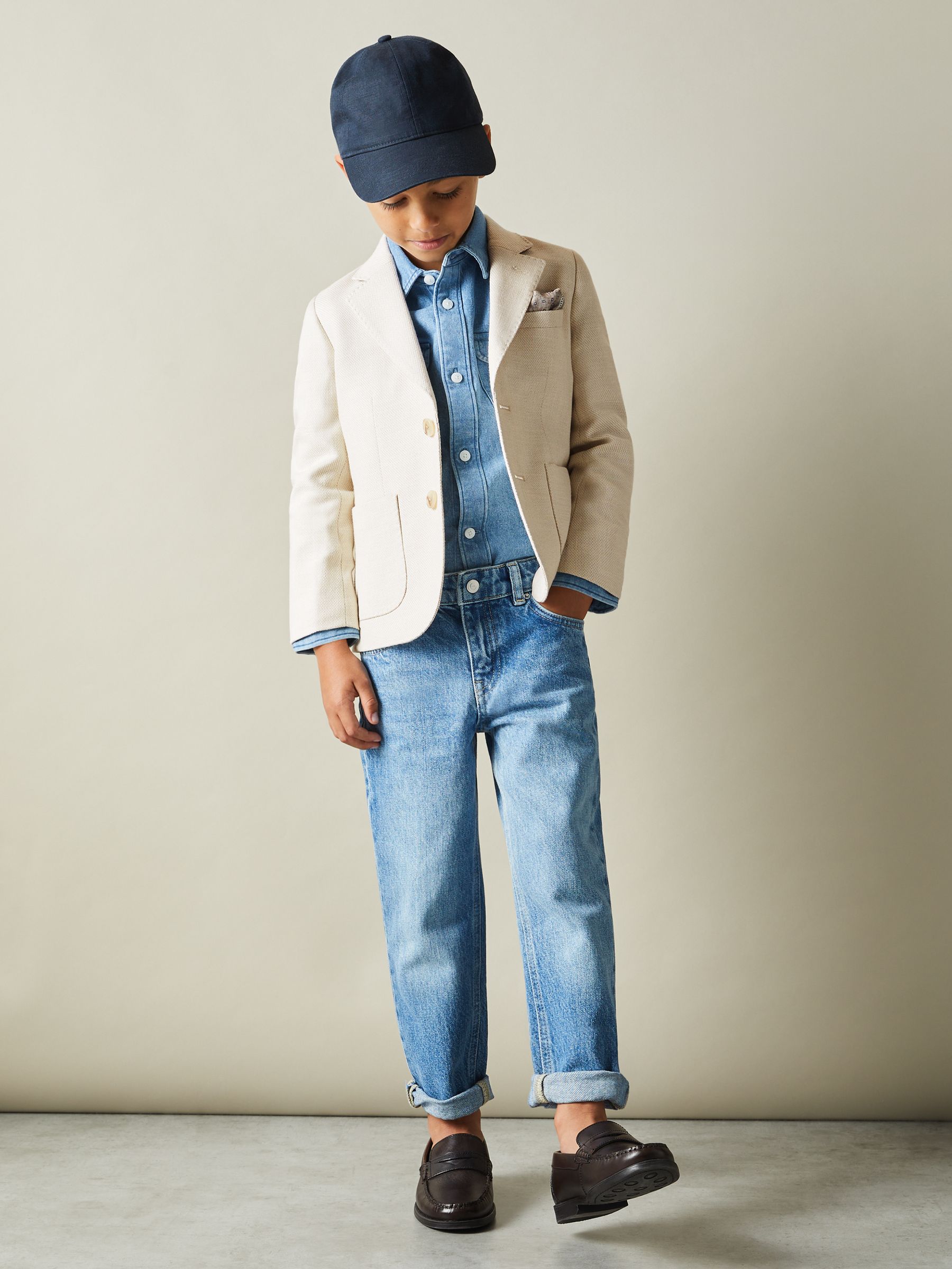 3-9 yrs Slub Check Single Breasted Blazer in Stone