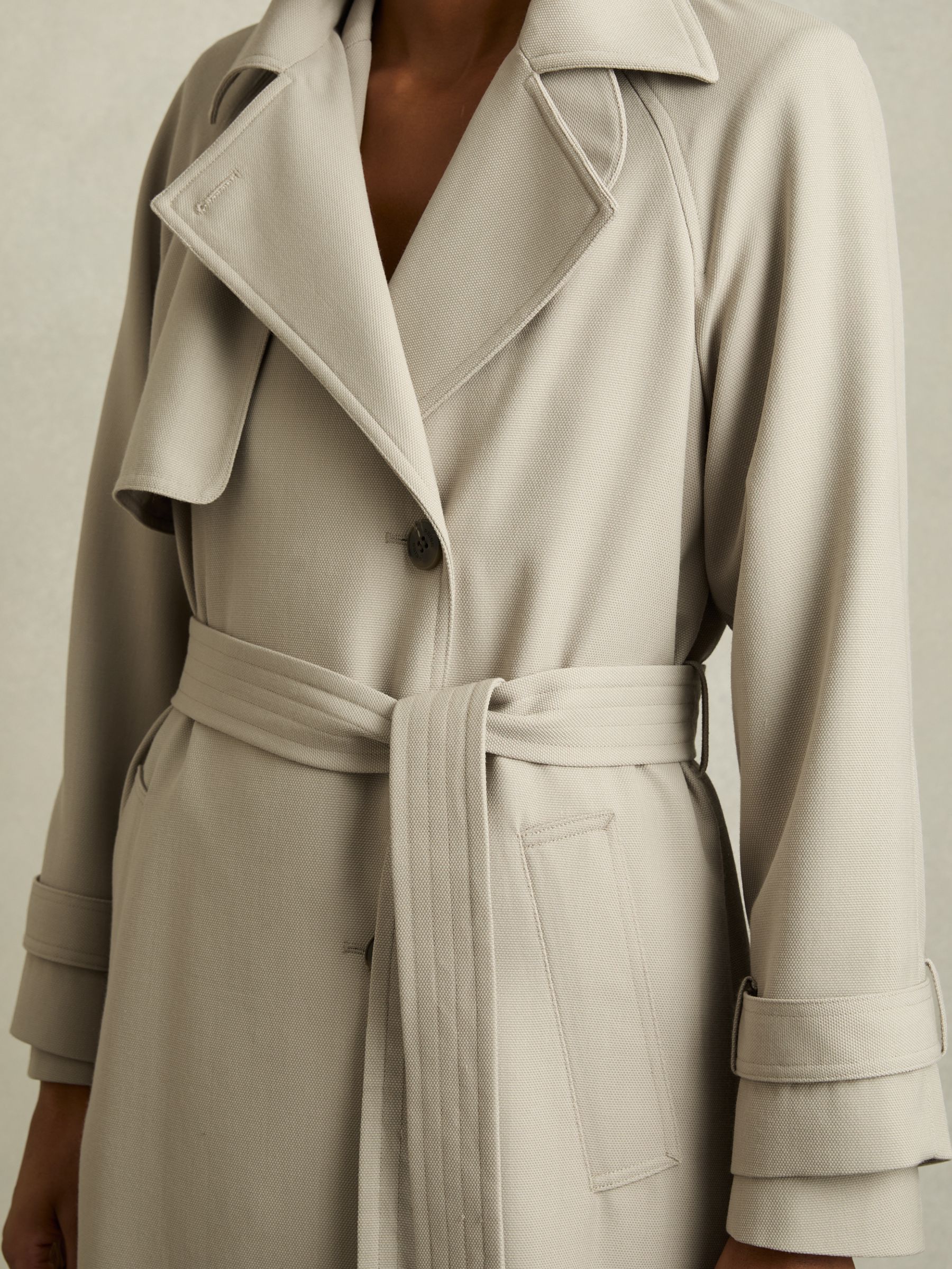 Wool-Blend Double-Breasted Trench Coat in Neutral