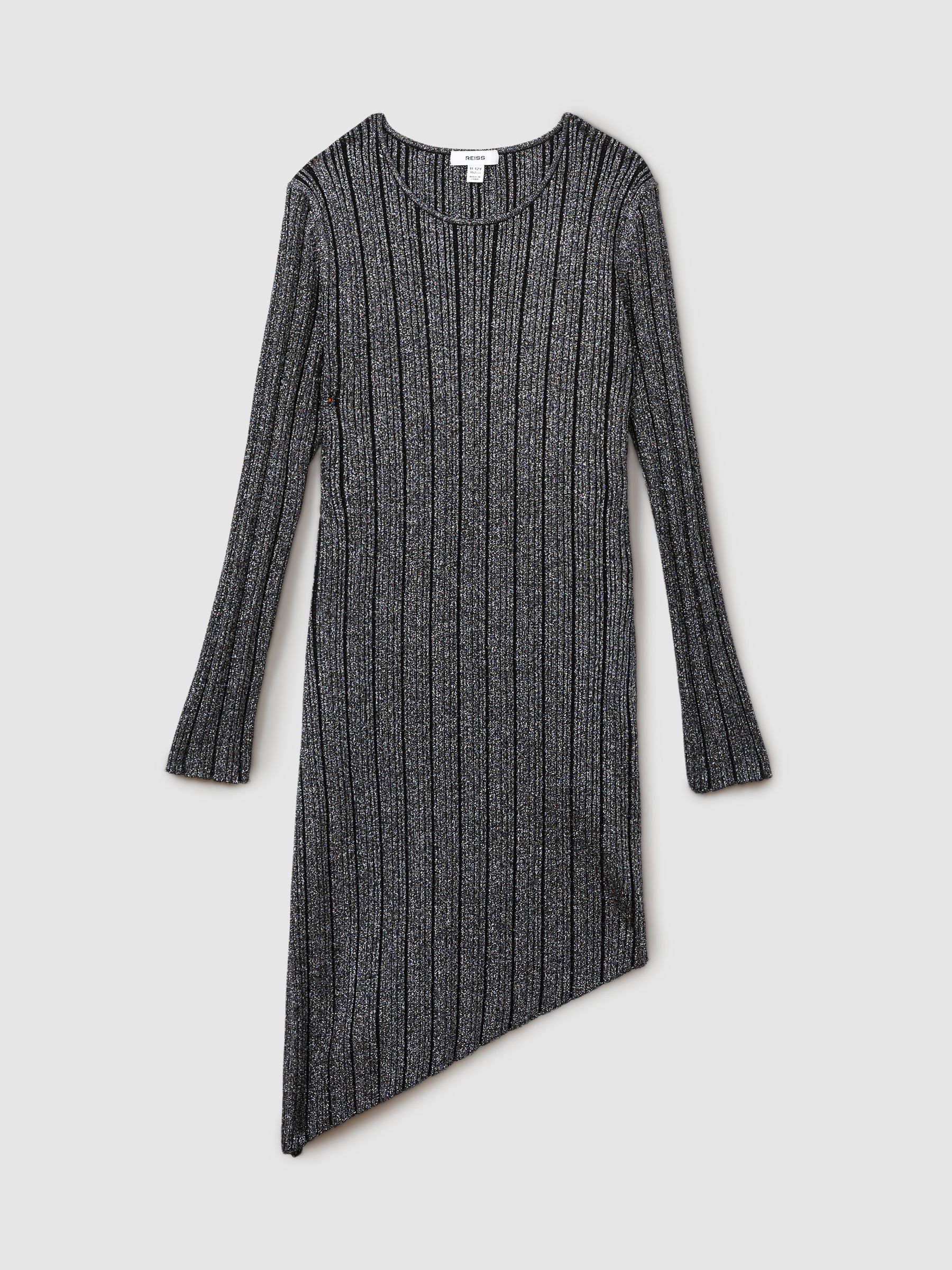 13-14 yrs Metallic Ribbed Asymmetric Dress in Black