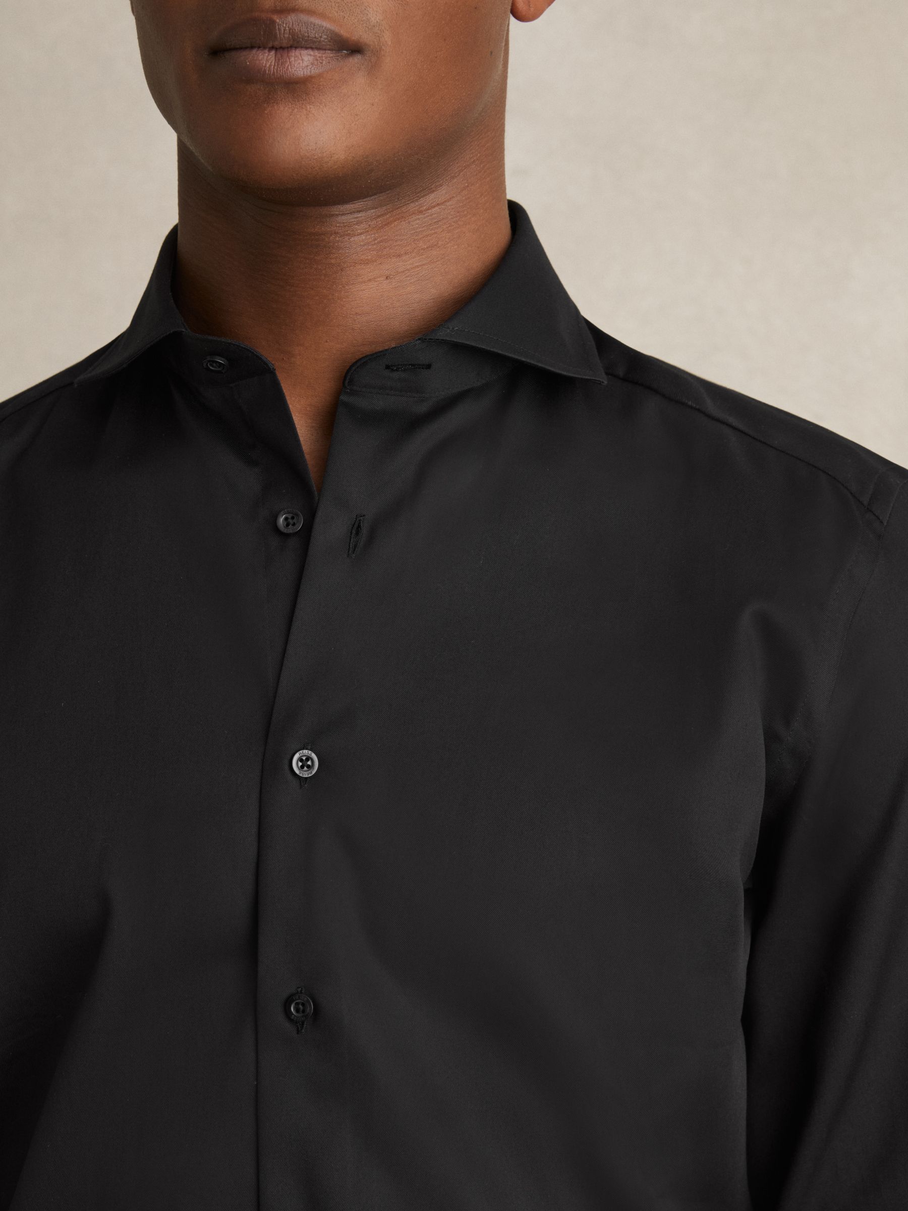 Slim Fit Cotton-Twill Two-Fold Shirt Slim-Fit in Black