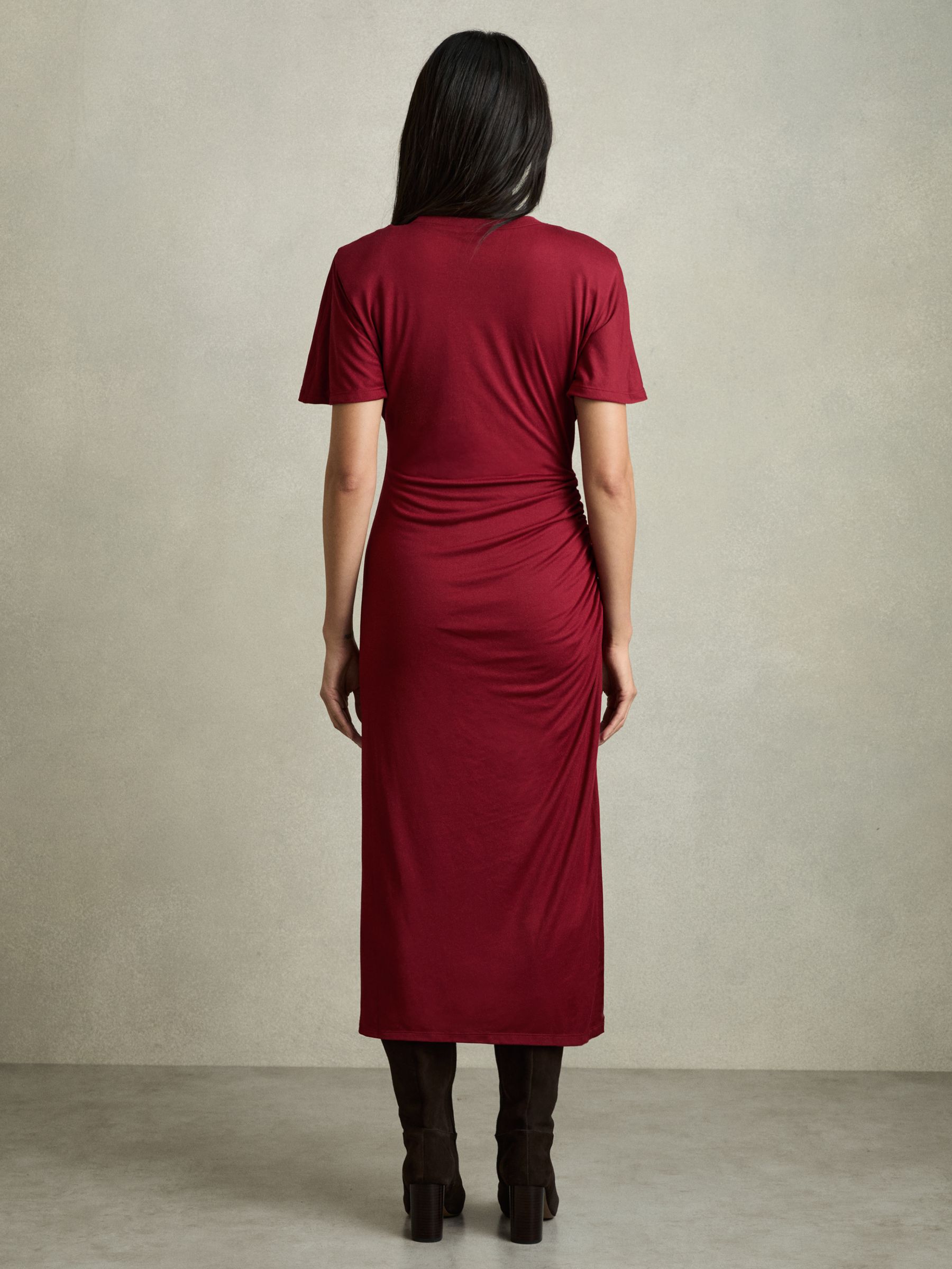 Modal-Blend Ruched Midi Dress in Red