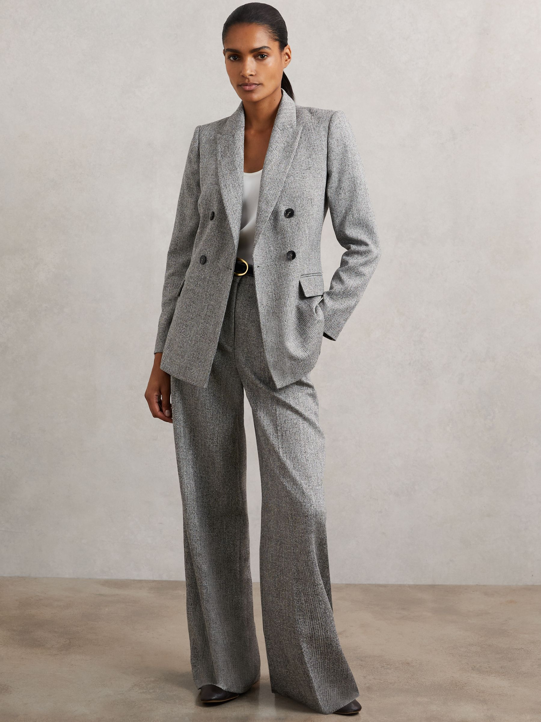 Double-Breasted Textured Suit Blazer in Grey