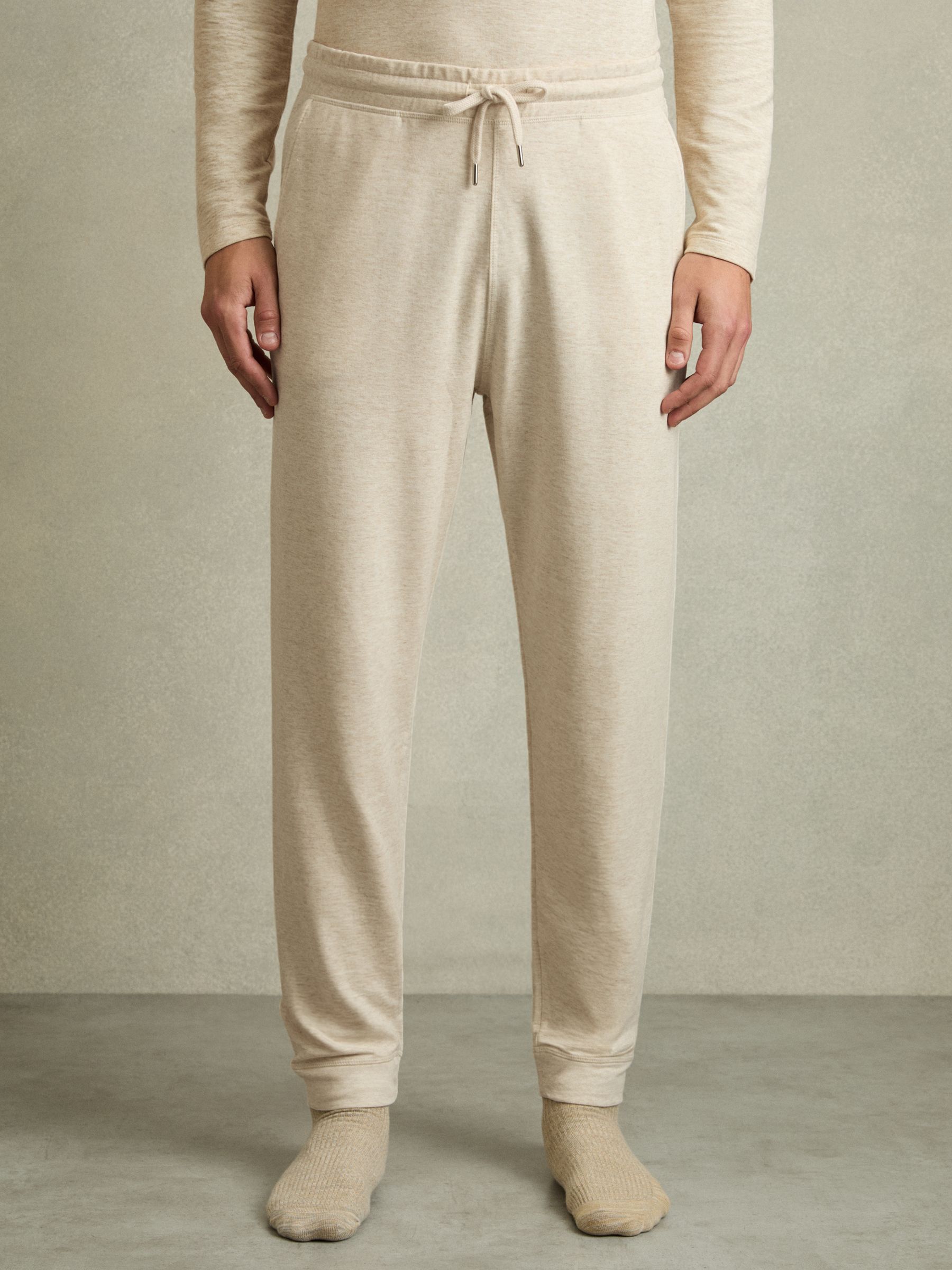 Drawstring Fleece Lined Joggers in Oatmeal Melange