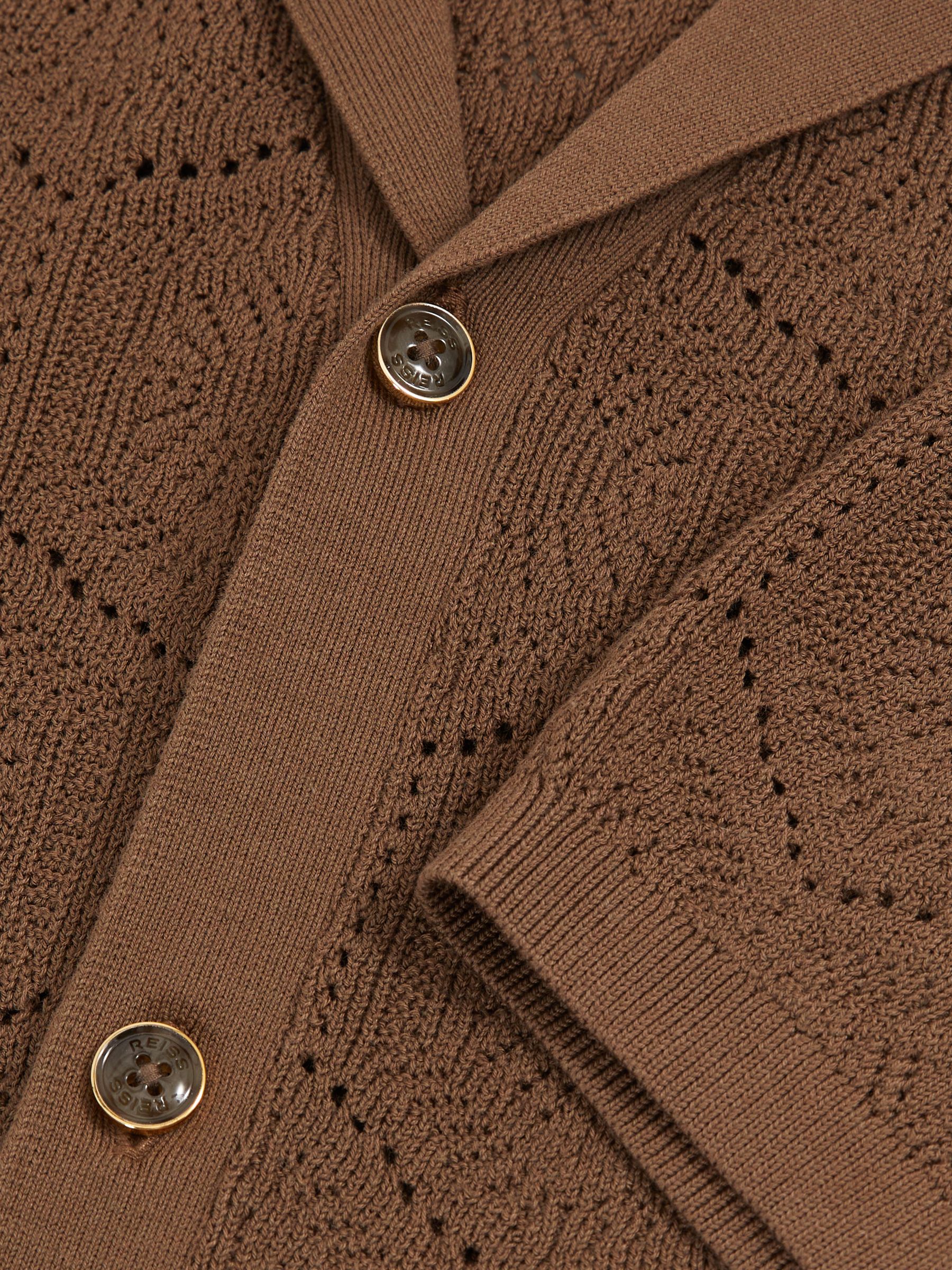 Pointelle Button-Through Shirt in Brown