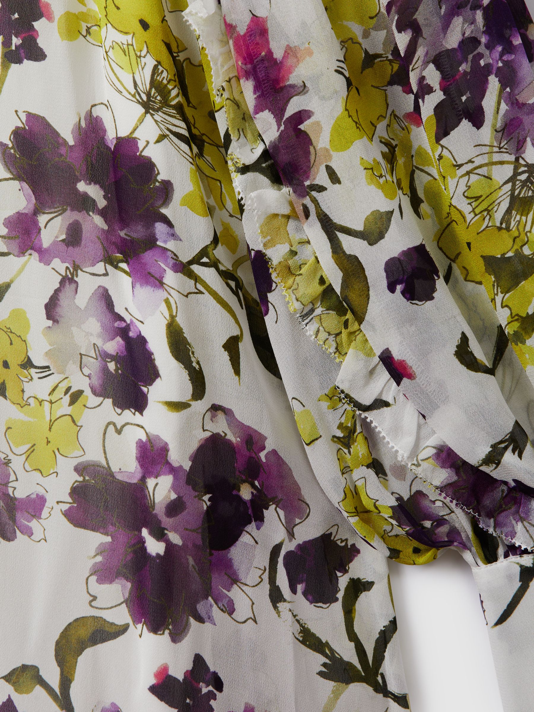 Florere Printed Blouson Sleeve Mini Dress in Ivory/Multi