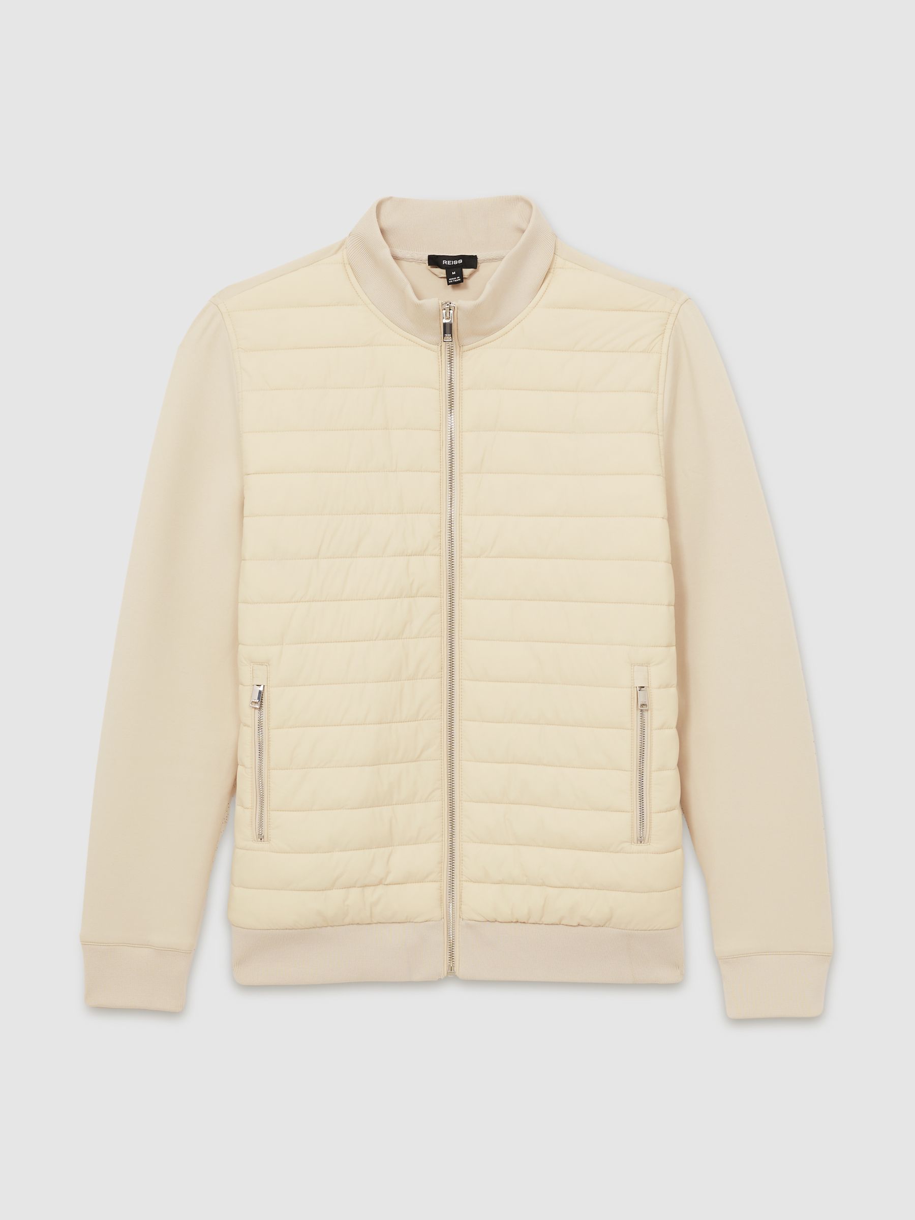 Hybrid Quilt and Knit Zip-Through Jacket in Light Stone