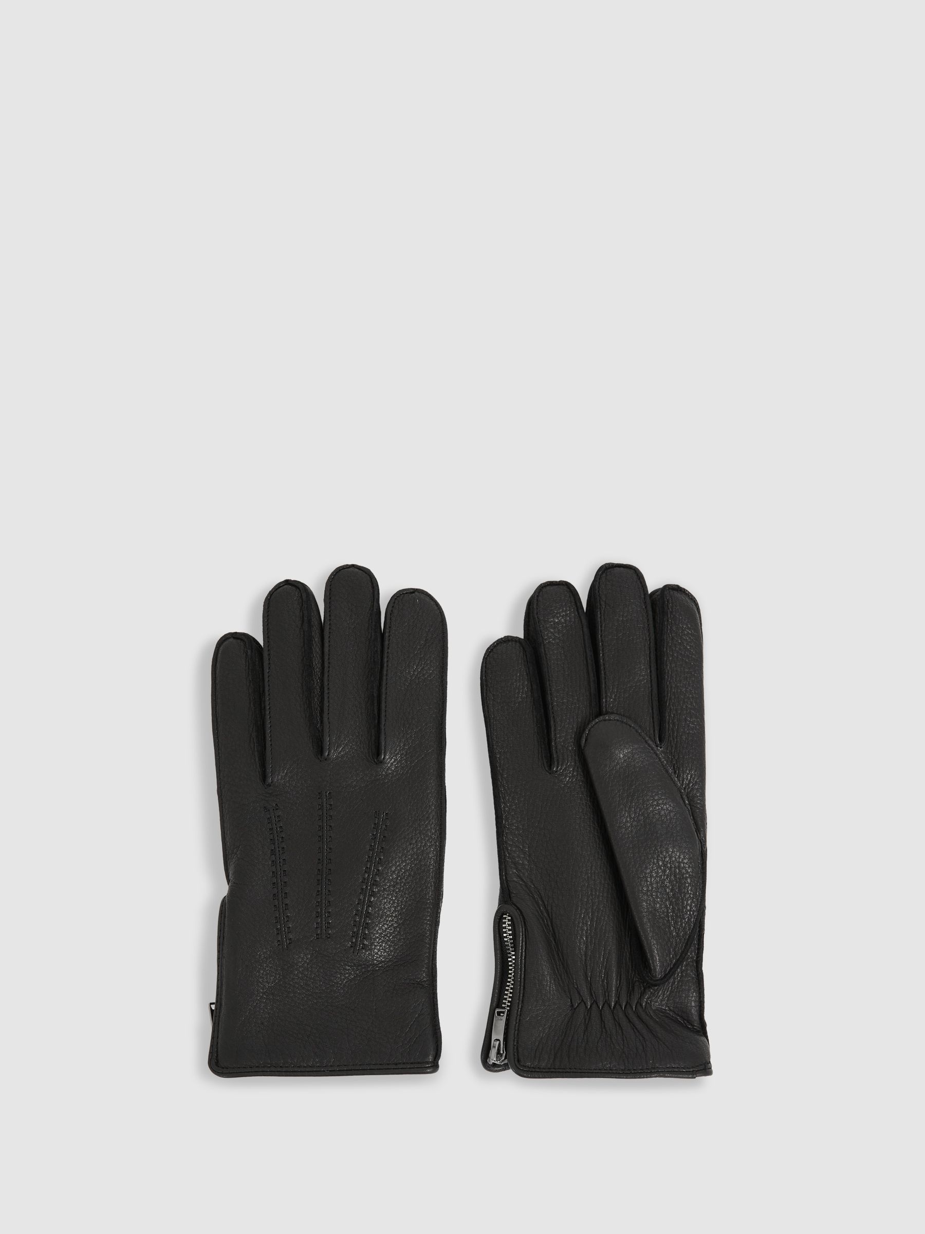 Leather Zip-Side Gloves in Black