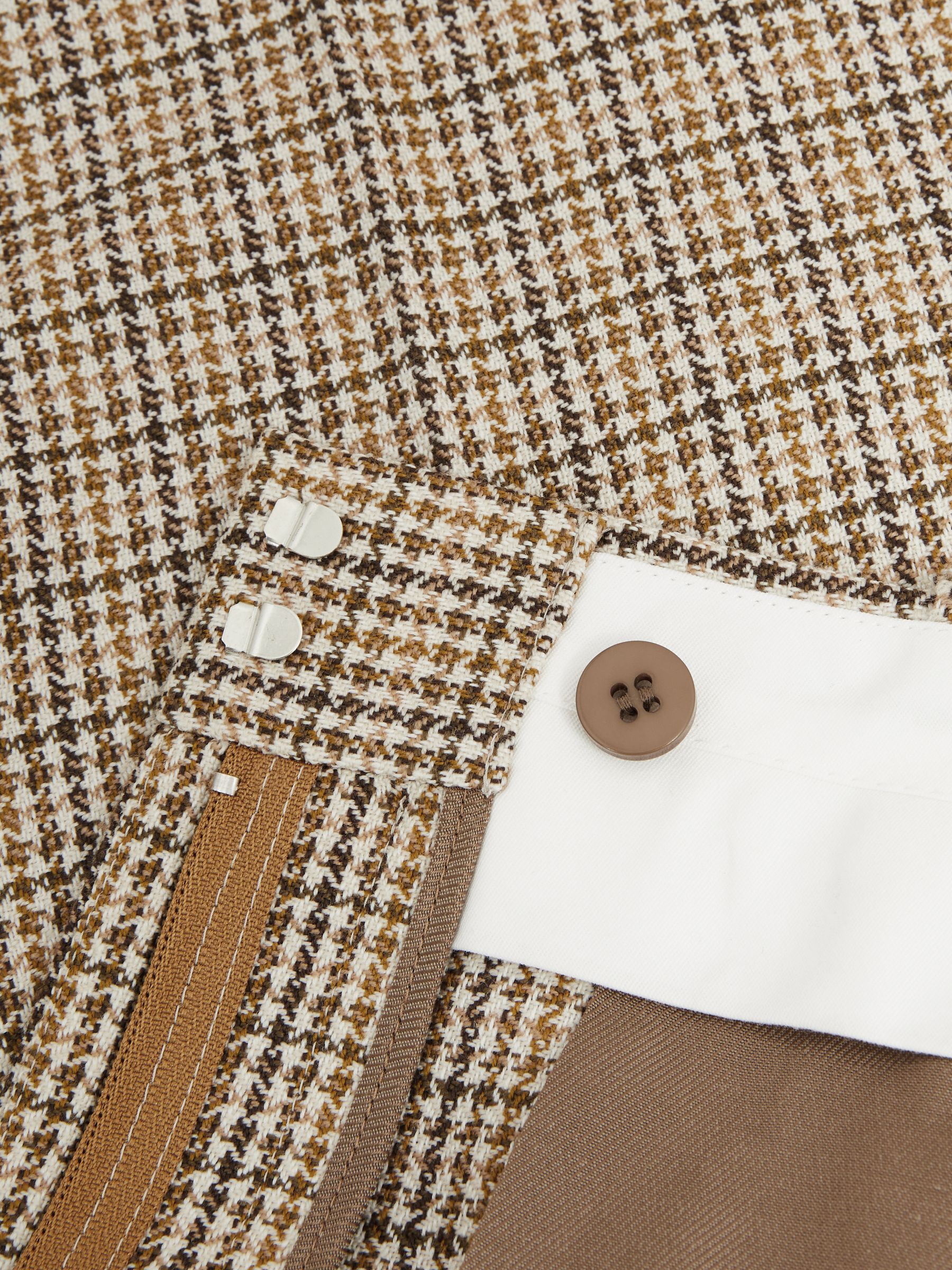 Wool Wide-Leg Houndstooth-Check Trousers in Brown Check