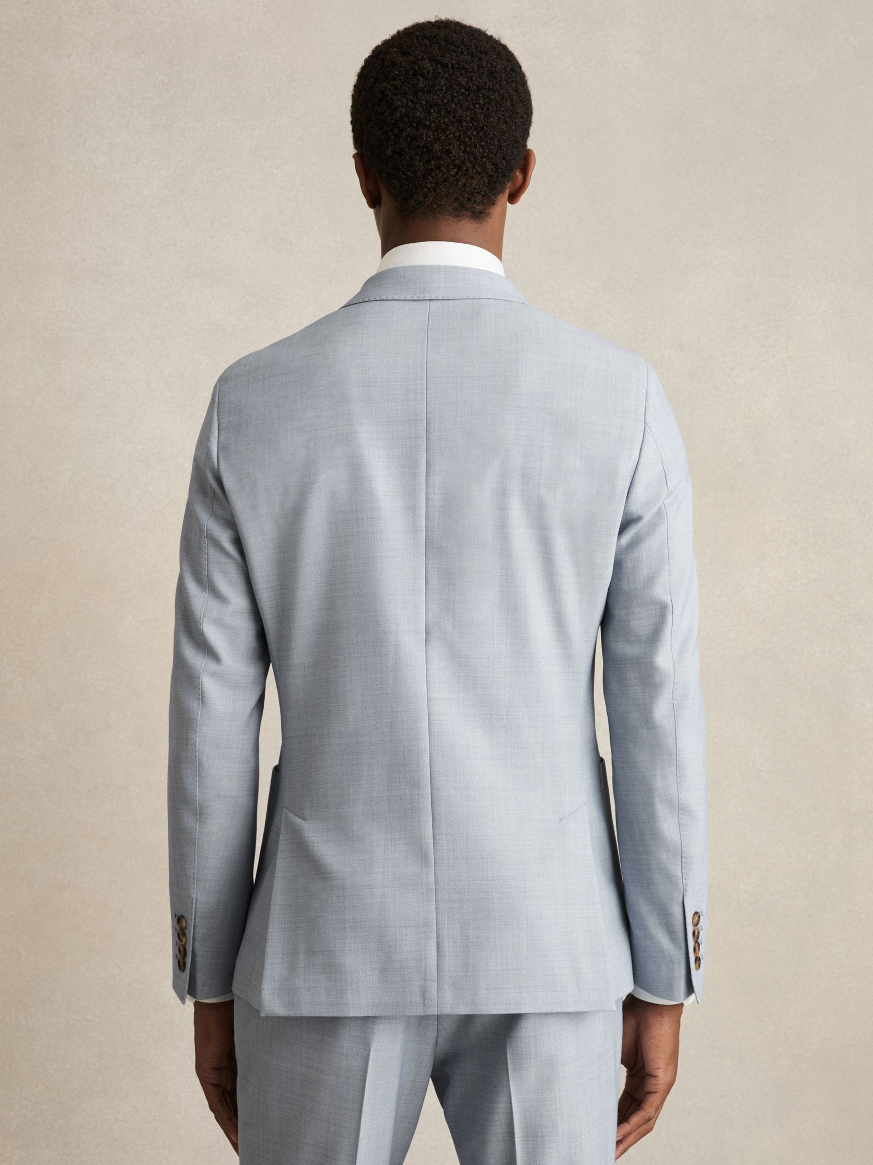 Double-Breasted Textured Suit Blazer With Wool Slim-Fit in Soft Blue