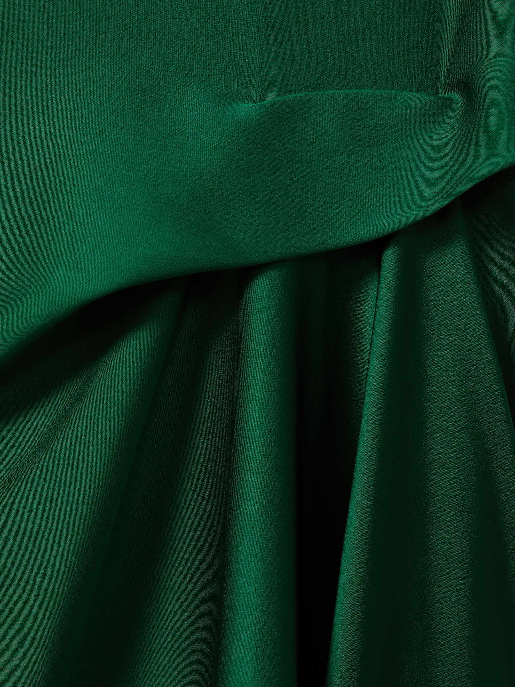 Satin Drape Tuck Midi Dress in Green