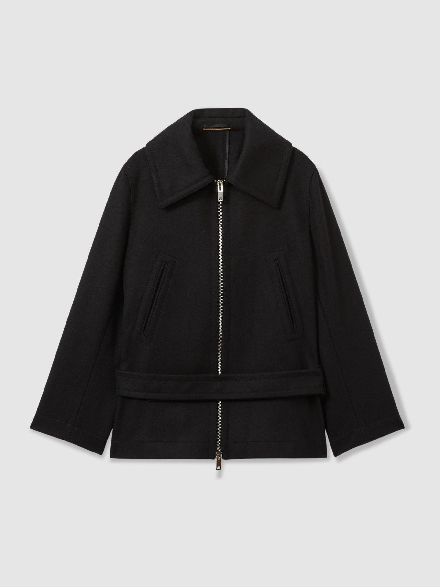 Atelier Virgin Wool-Blend Belted Coat in Black
