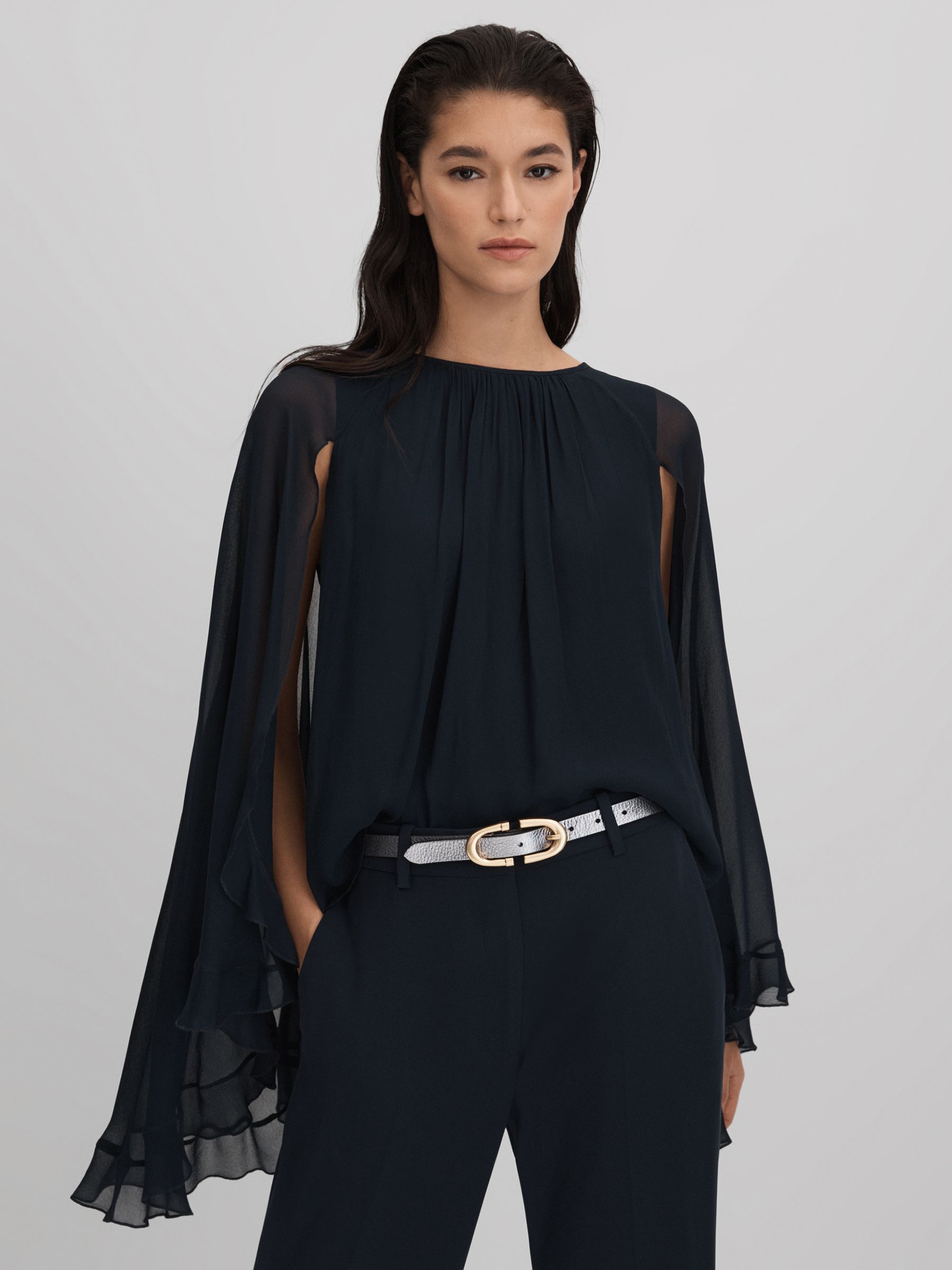 Pleated Cape Style Top in Navy