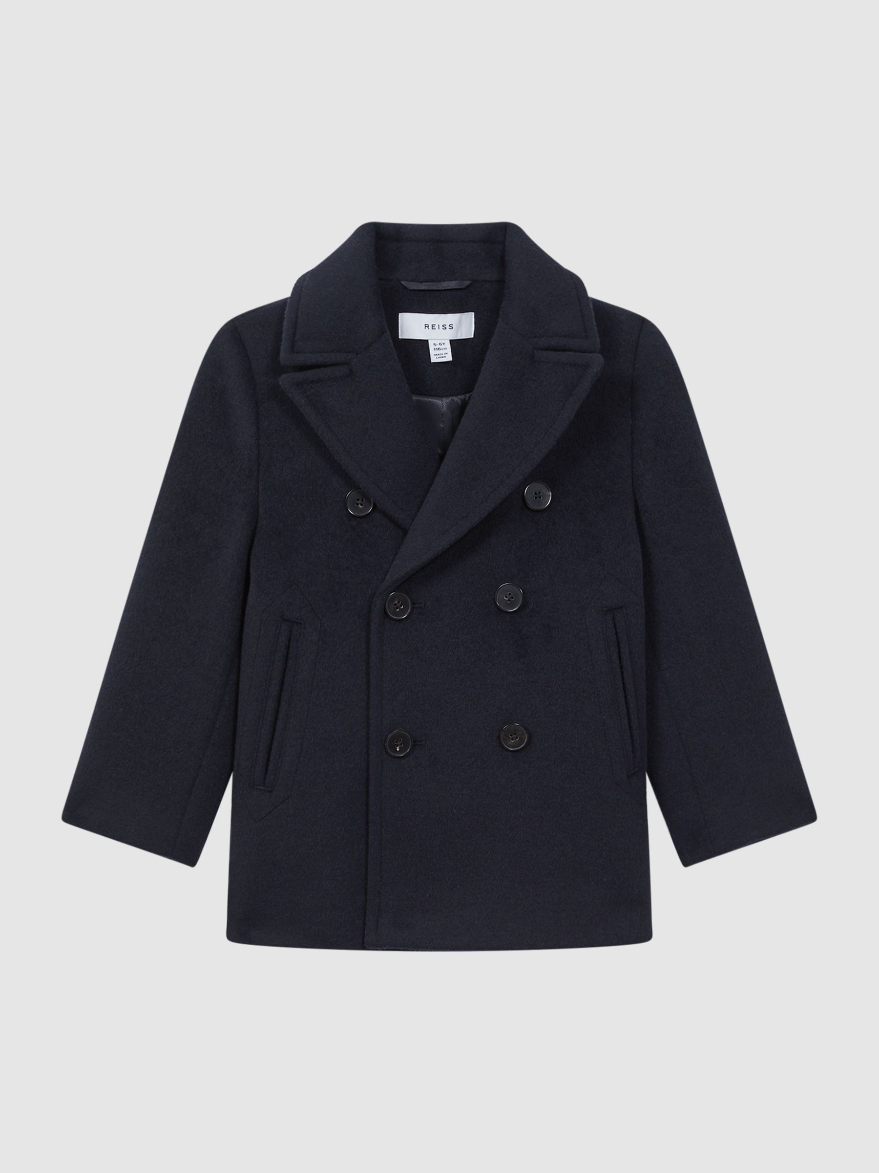 4-9 yrs Wool Blend Twill Double Breasted Coat in Navy