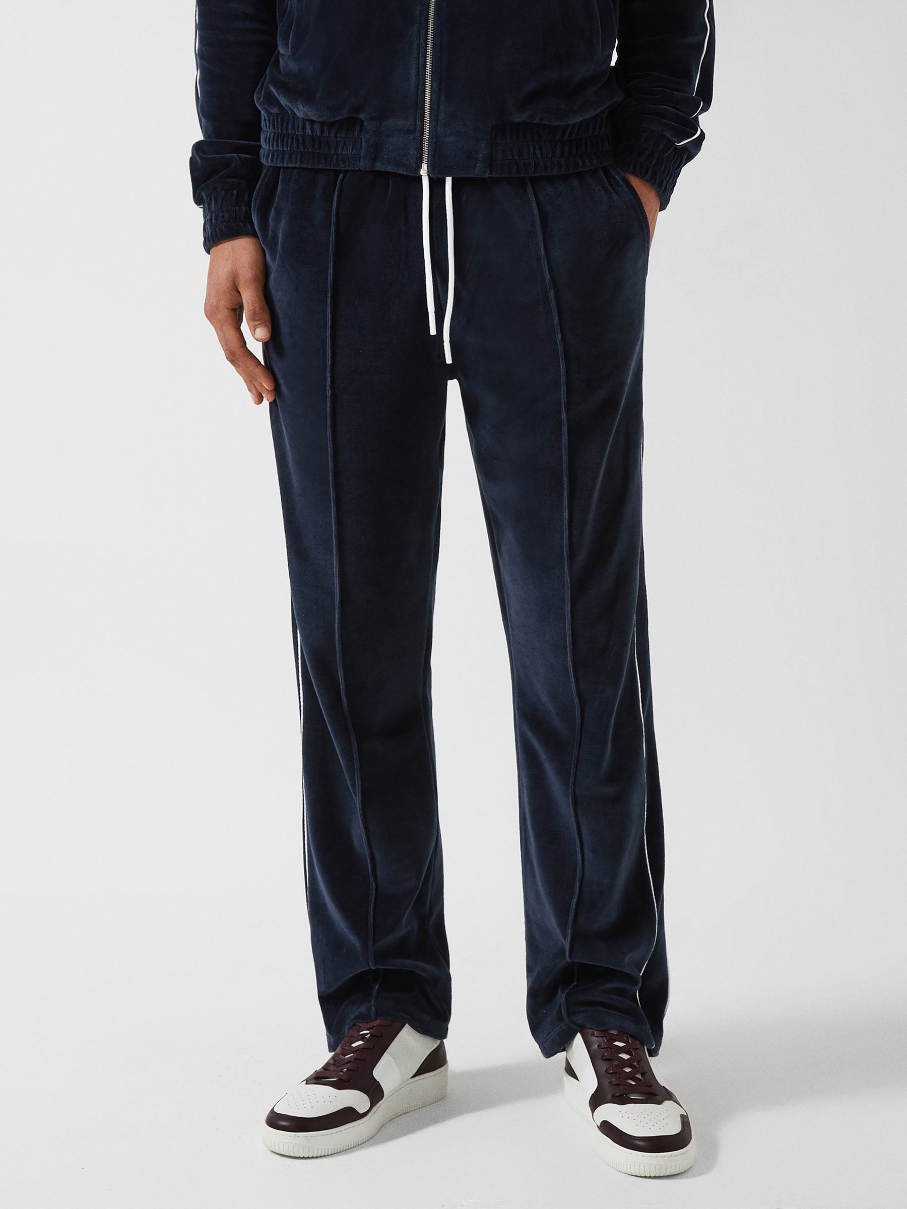 Velour Jogger With Piping in Navy