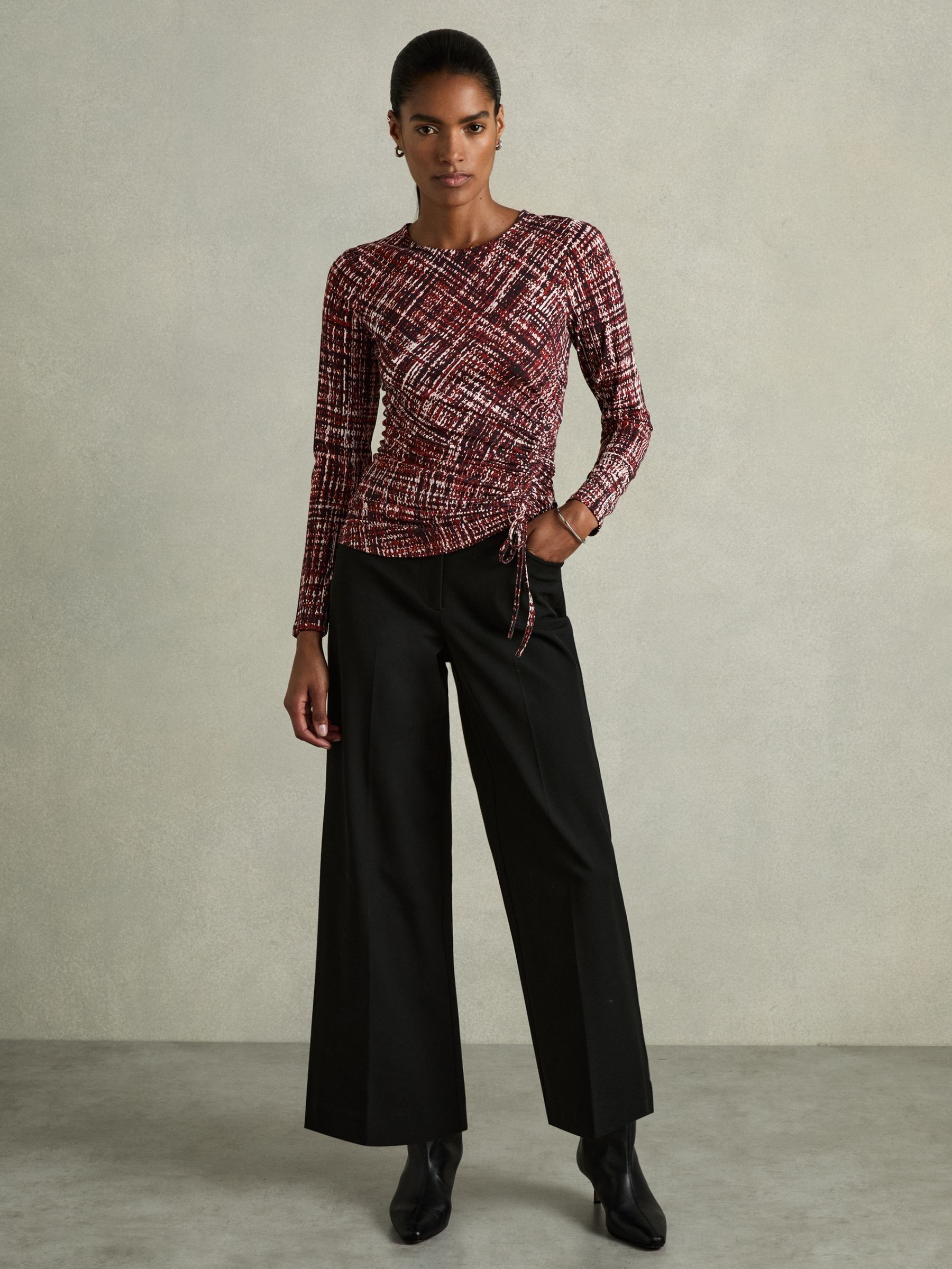 Abstract-Print Ruched-Jersey Top in Red