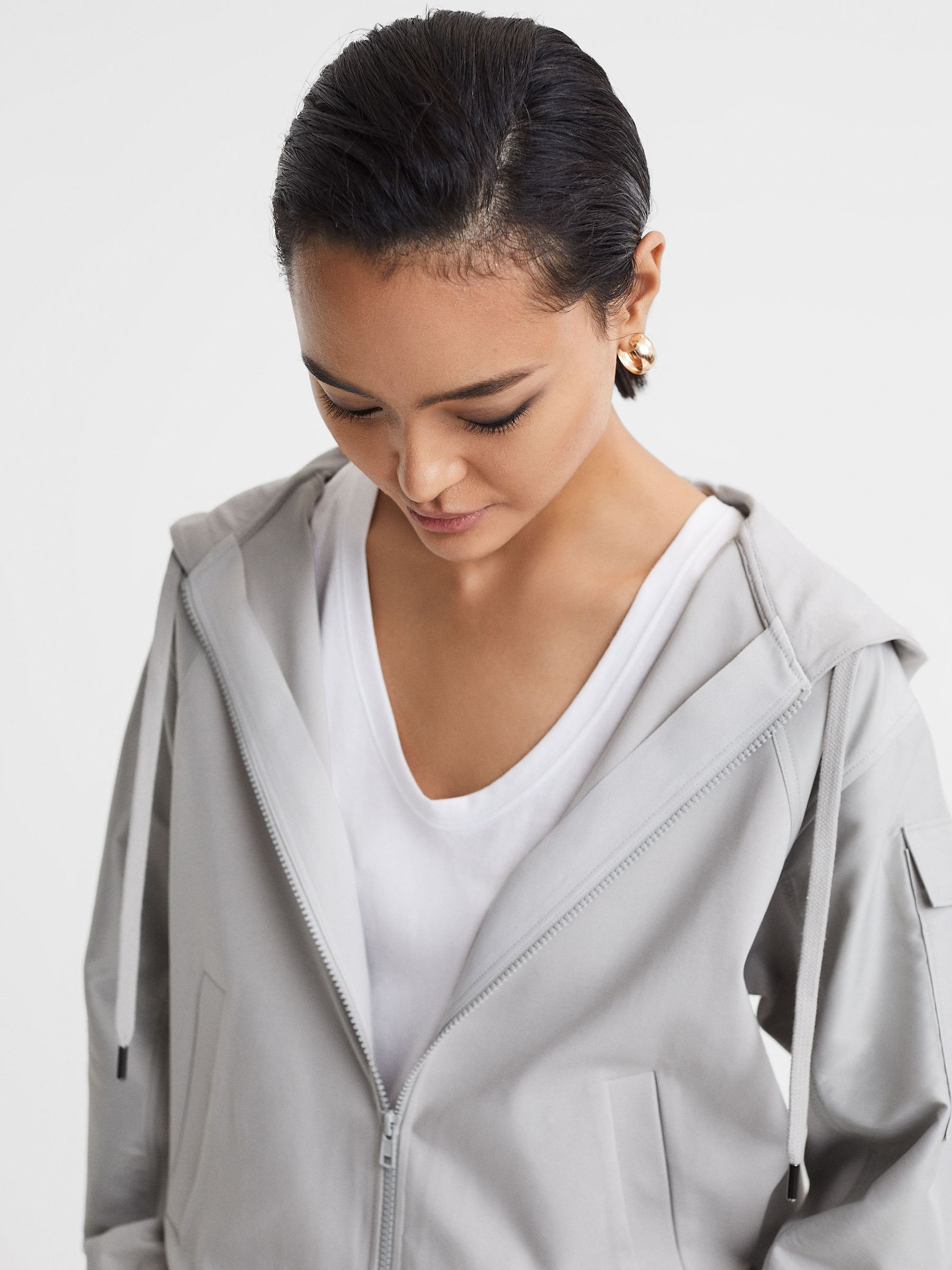 Cotton Blend Tracksuit Top in Grey